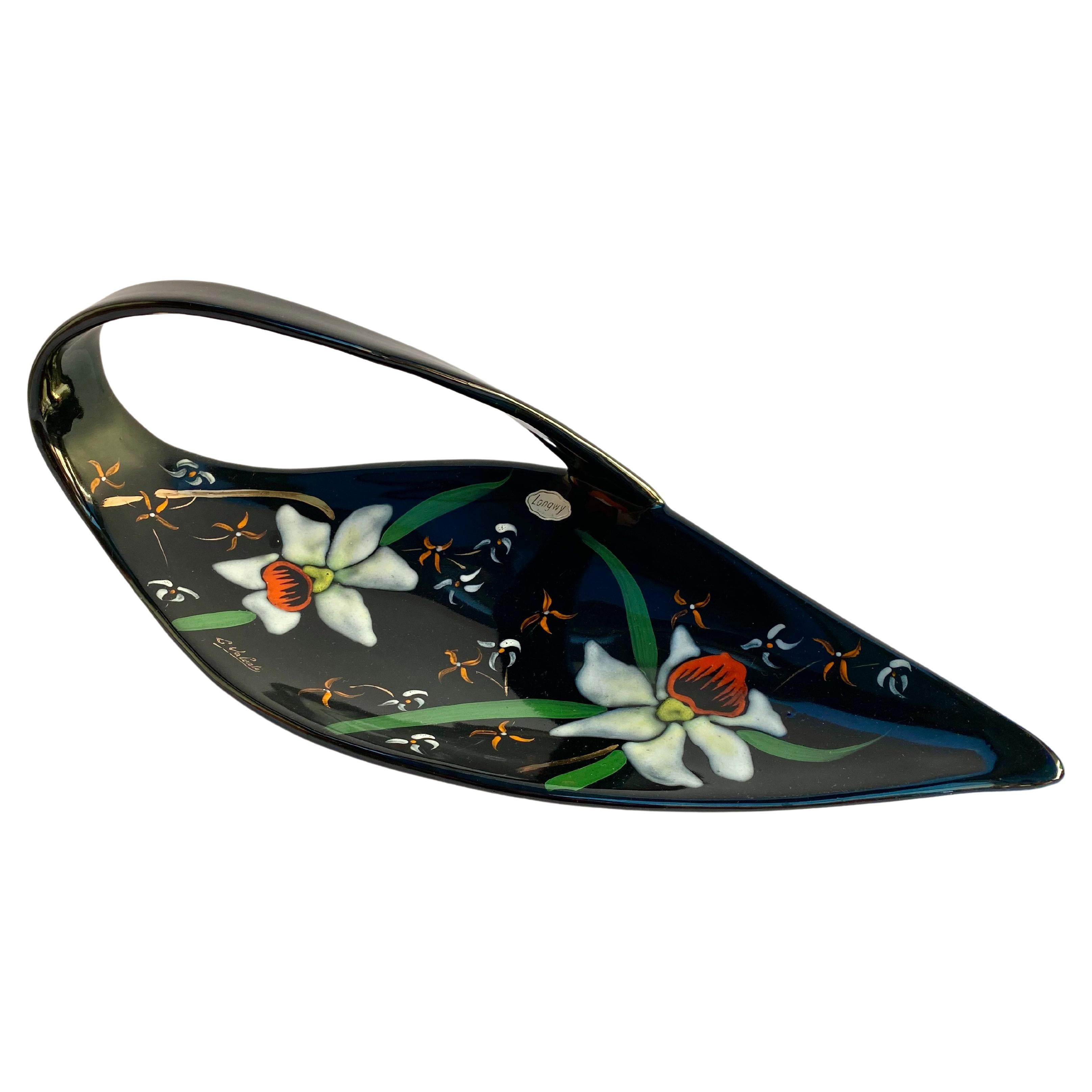 Longwy Frutero Pintado a Mano Plato Floral Cerámica Esmaltada Francia