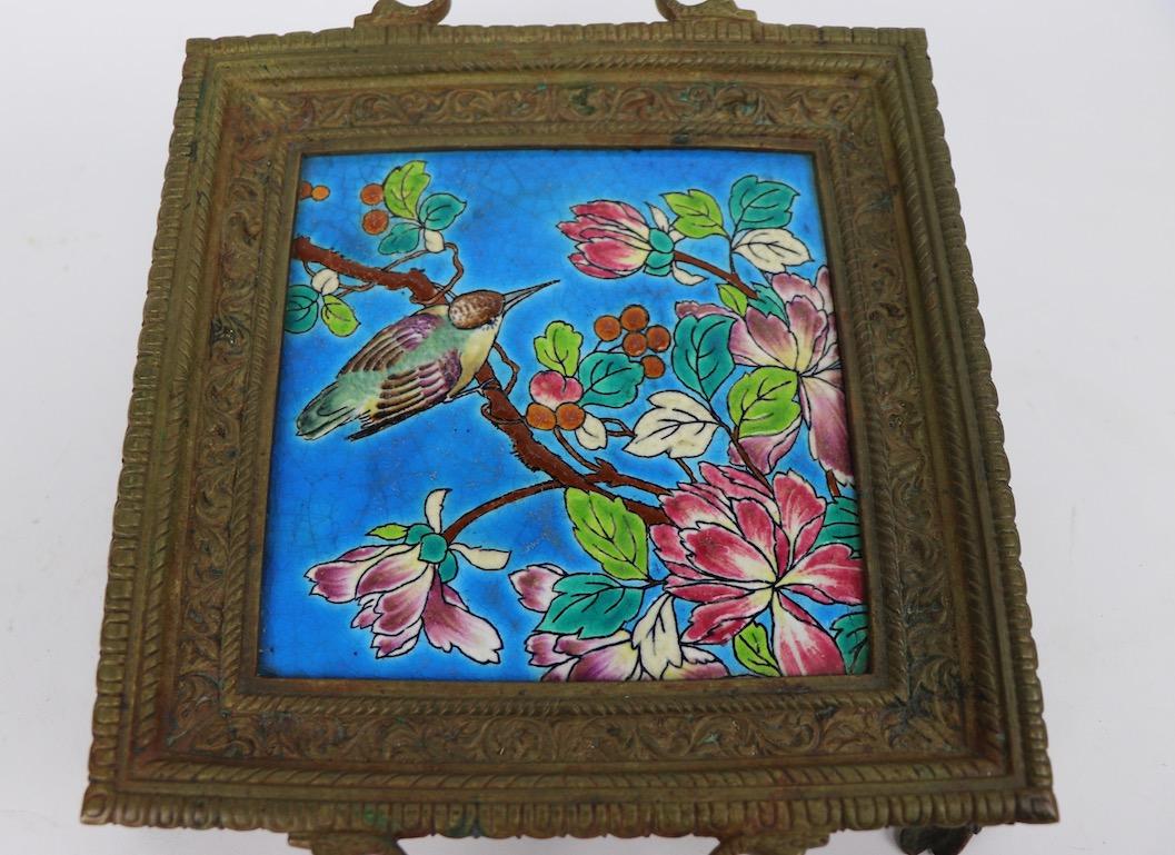 Longwy Tile in Cast Bronze Frame For Sale 1