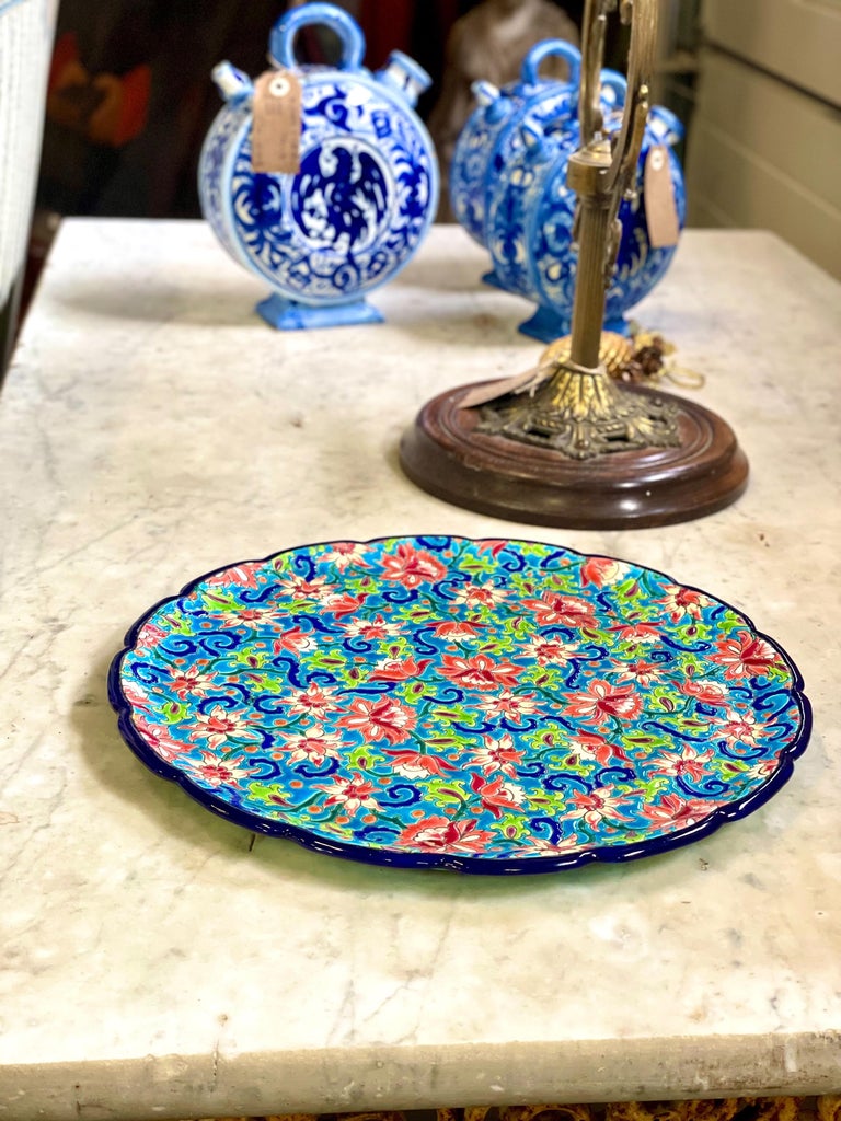 Longwy Enamel Round Faience Platter, France 20th Century For Sale
