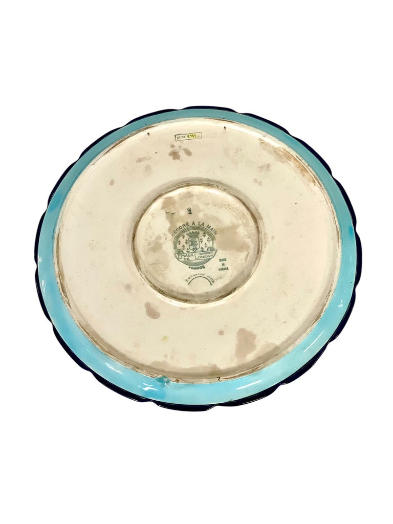 Longwy Enamel Round Faience Platter, France 20th Century For Sale