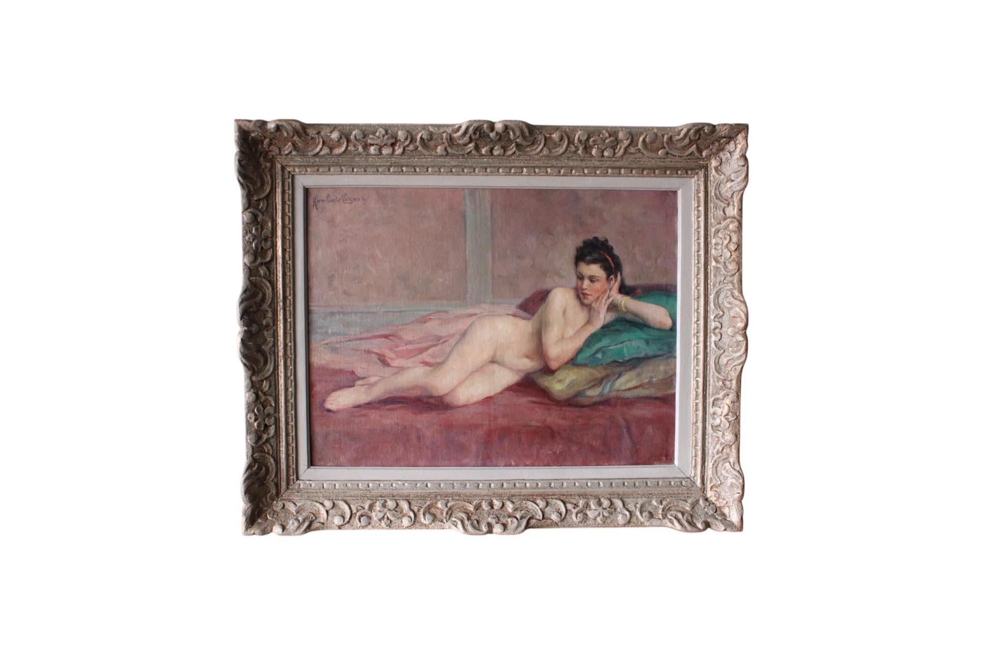 Antique naked woman French female reclining nude oil painting