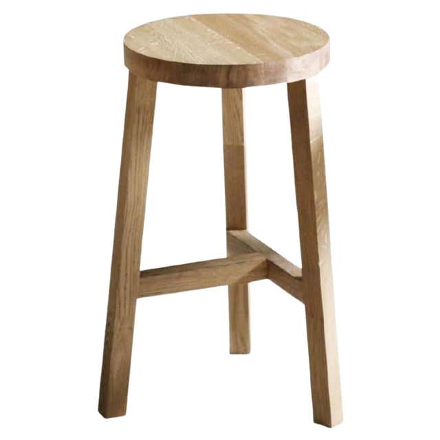 Contemporary Handmade Solid Oak Wood Stool For Sale at 1stDibs