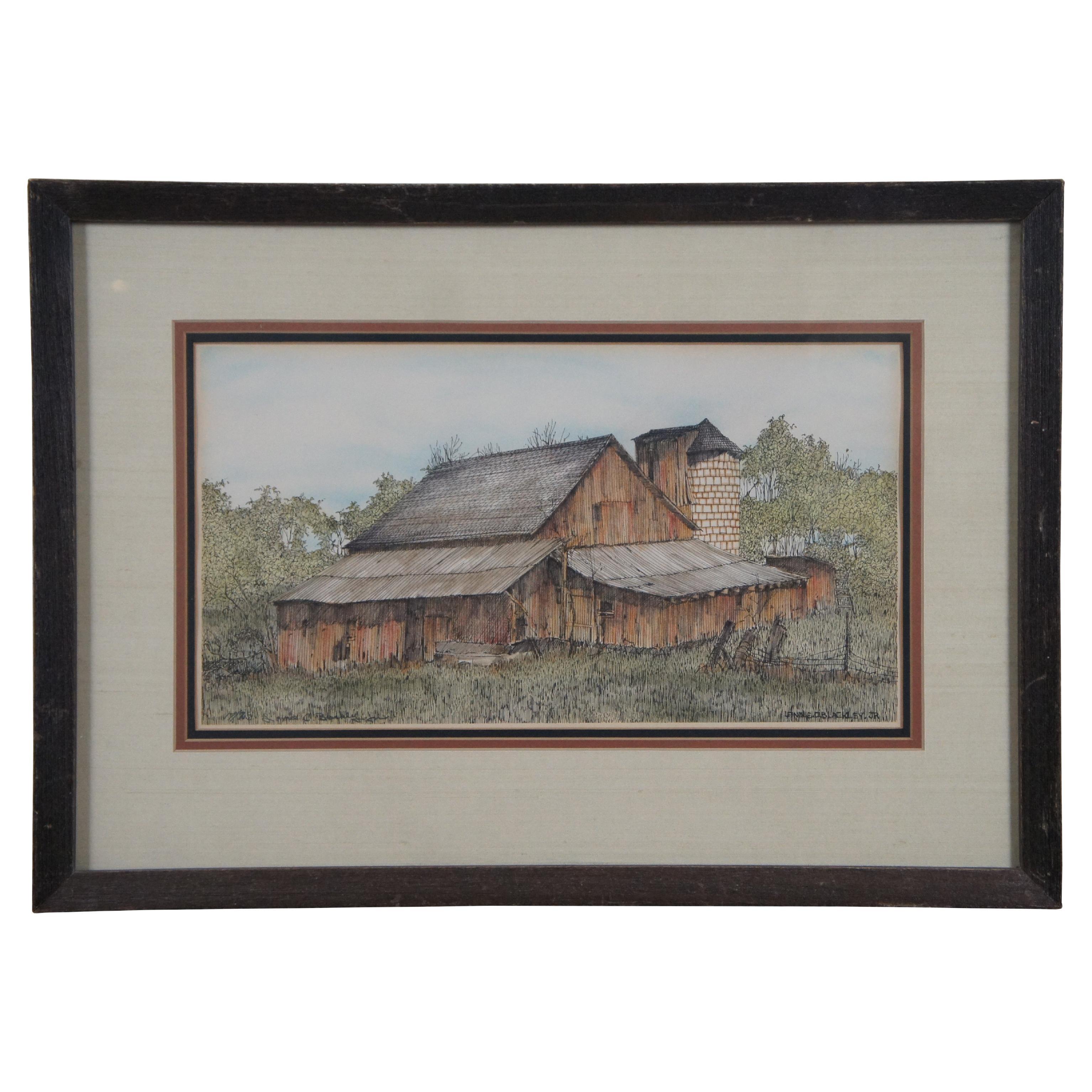Lonnie C Blackley Jr Signed Red Barn Farmhouse Landscape Lithograph Print 23" For Sale