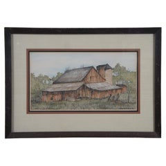 Vintage Lonnie C Blackley Jr Signed Red Barn Farmhouse Landscape Lithograph Print 23"