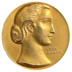 Vintage "Look Award to William Goetz", Gold Art Deco Medal for Film Achievement, 1952