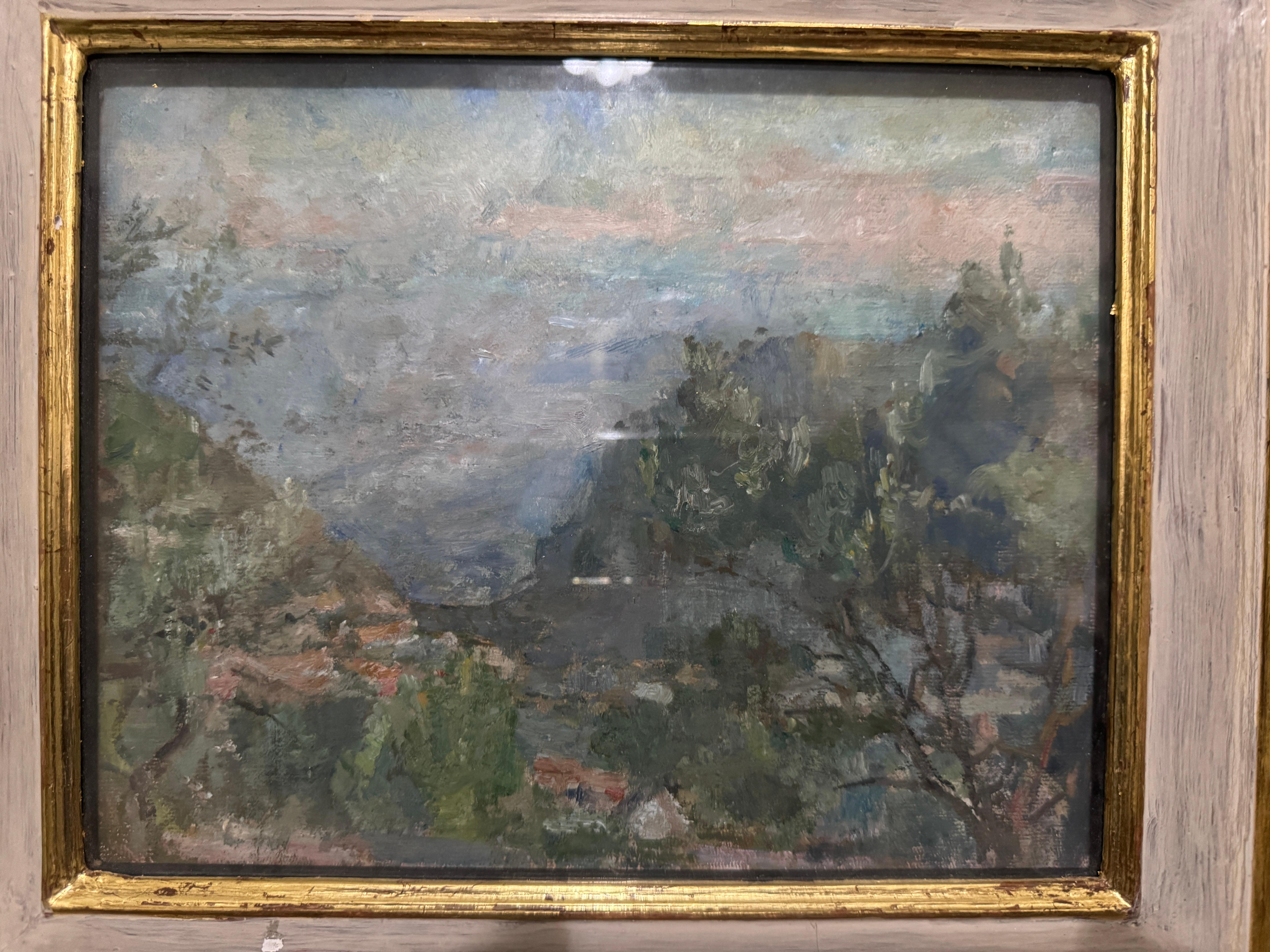 'Looking out to sea, Mallorca - June Early Morning 1993' by Edmund Fairfax-Lucy  (1945 - 2020) , Oil on board and framed.