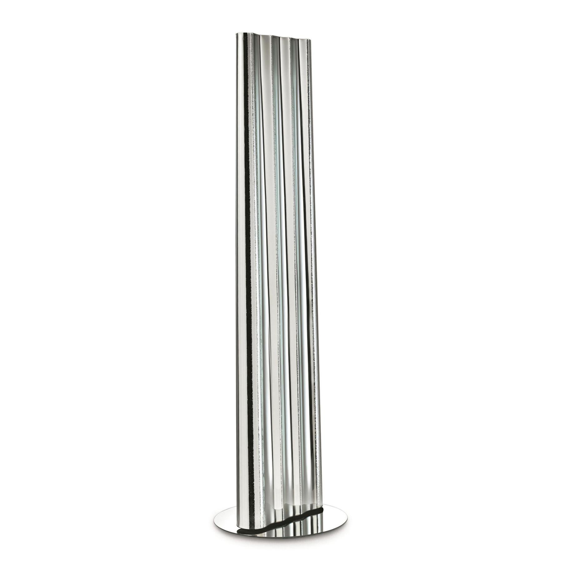Mirror Looky with varnished steel frame and with clear mirror
glass, 6mm thickness, mirror glass made with curved back
silvered glass case. On swivel floor polished mirrored stainless
steel base, 8 mm thickness.

 