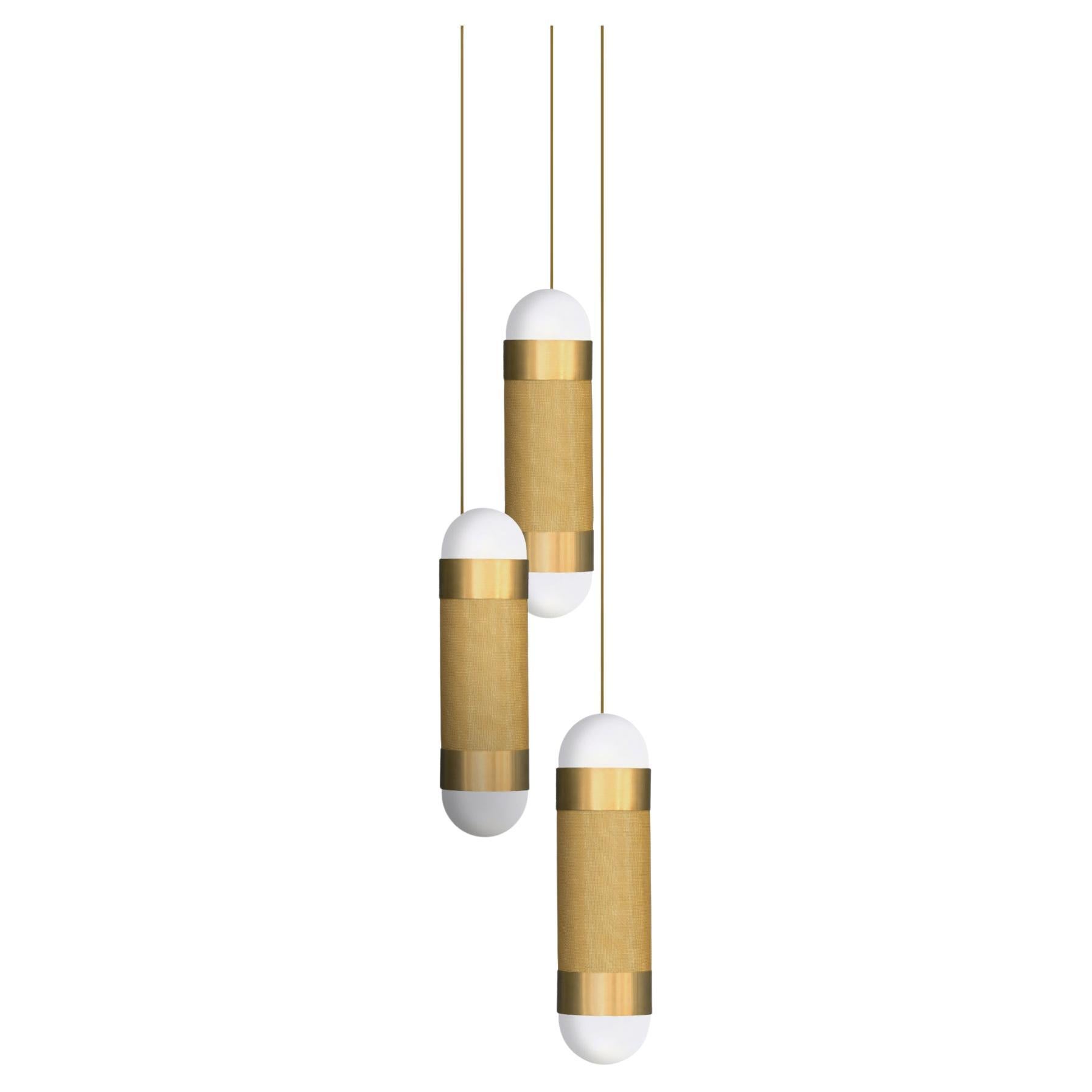 Lampe à suspension cascade en laiton Loom avec globes en verre borosilicate en vente
