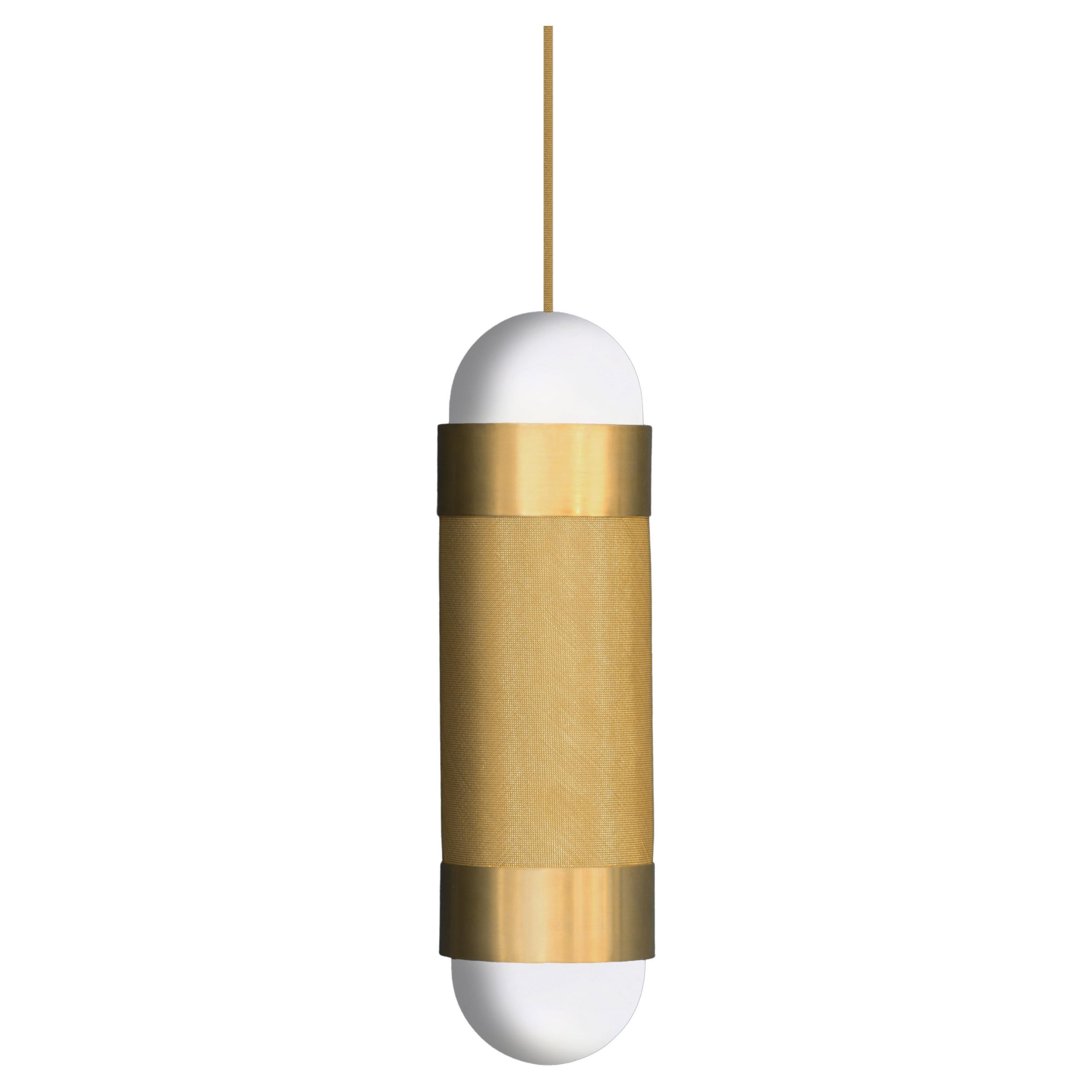 Loom Brushed Brass and Borosilicate Glass Pendant Light For Sale