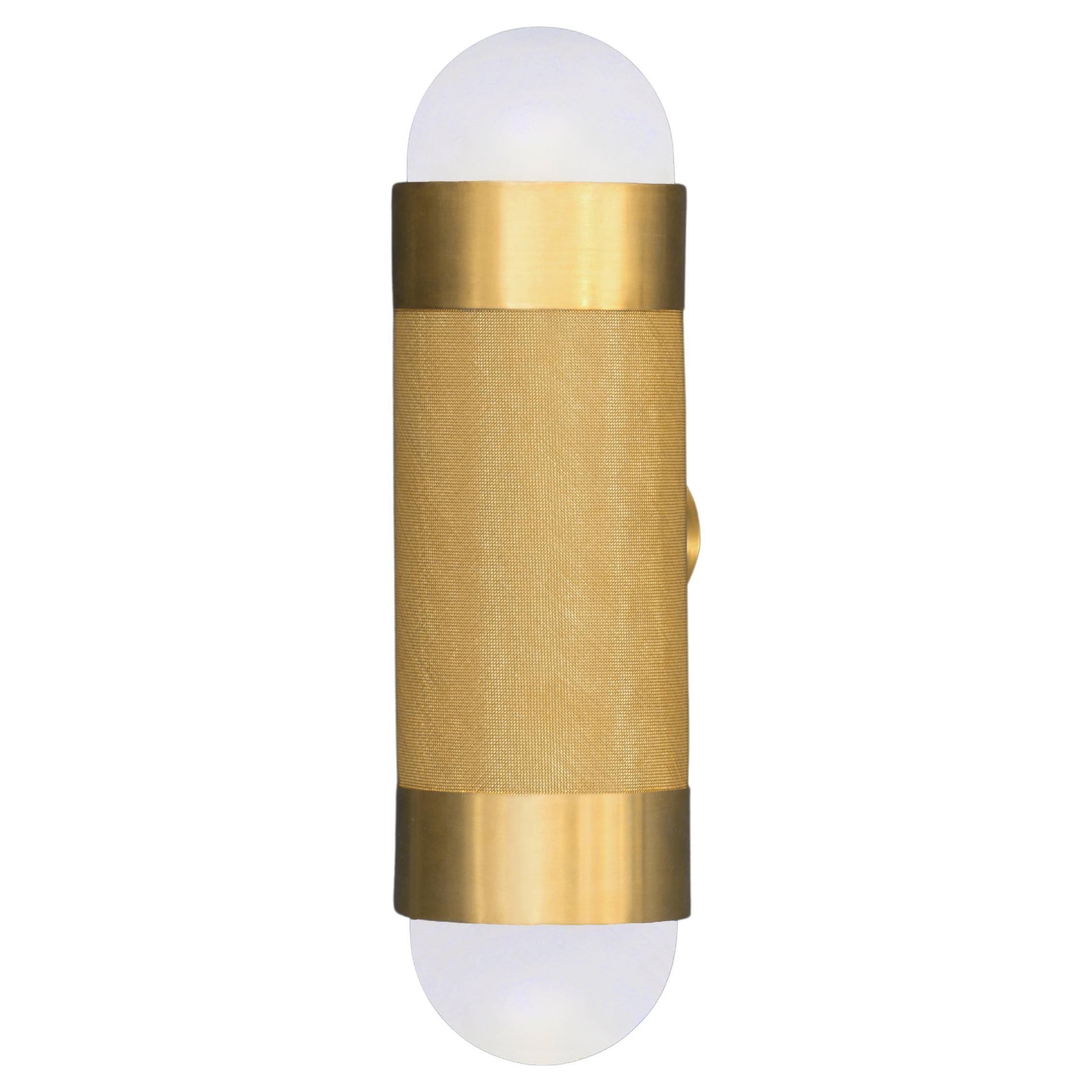 LOOM Brushed & Woven Brass Cylindrical Wall Light, Wall Sconce  For Sale
