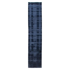 Hand-Knotted Deep Blue Runner in Loom Design (4m in length)
