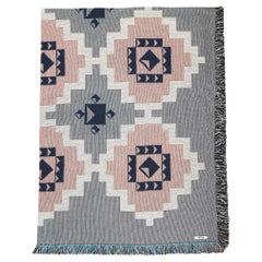 Loom Woven Cotton Throw Blanket, Gray and Pink Coverlet Geo, 54 x 72