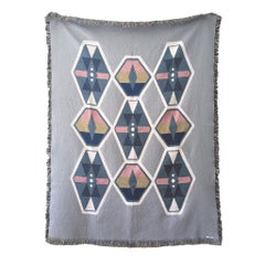 Coperta con frange in cotone, motivo geometrico grigio nebbia, 54 x 72