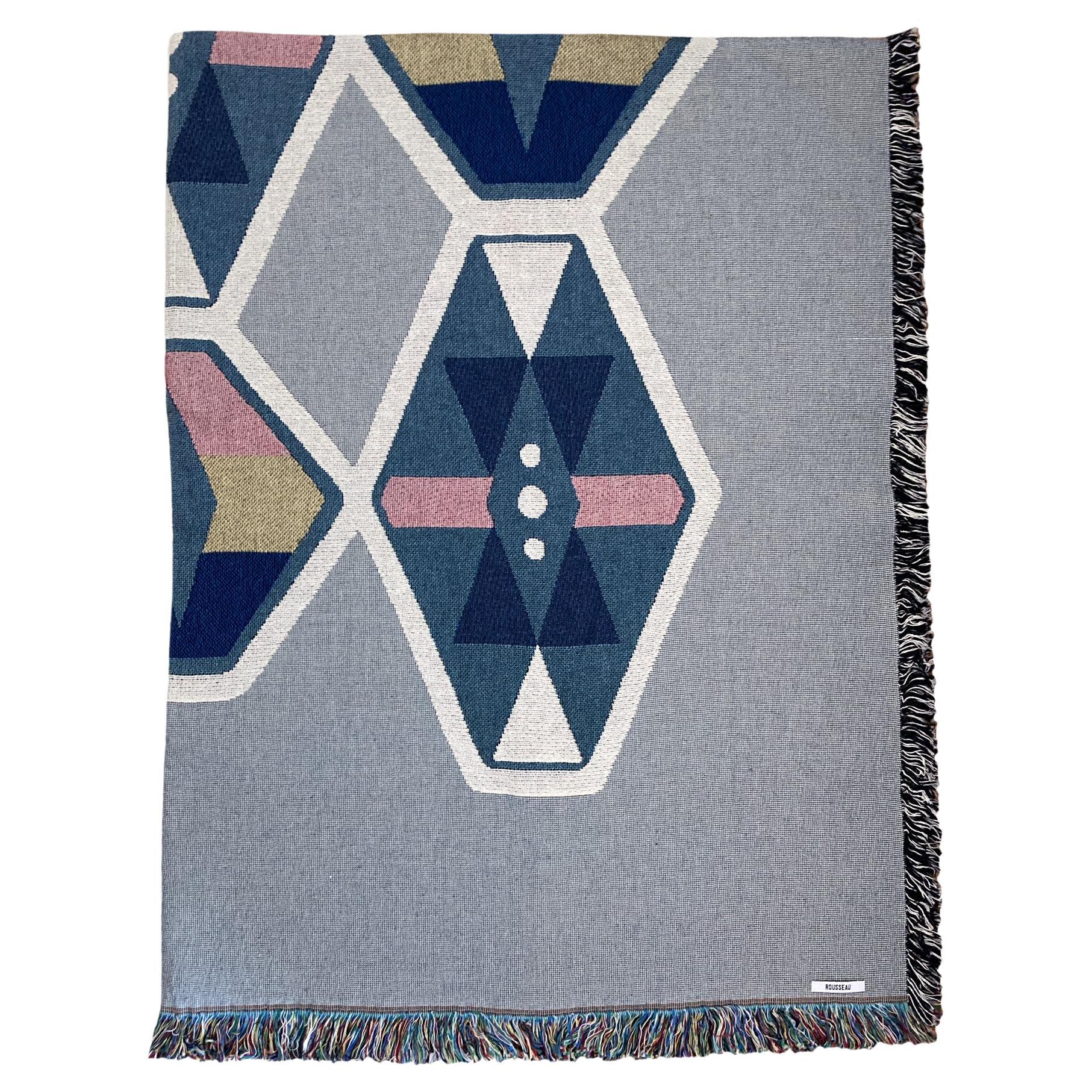 Loom Woven Cotton Throw Blanket, Gray Fog Geo, 54 x 72 For Sale