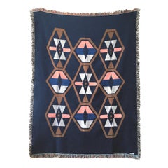 Coperta di cotone con frange, motivo geometrico blu navy Twilight, 54 x 72