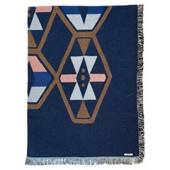 Vintage Loom Woven Cotton Throw Blanket, Navy Blue Twilight Geo, 54 x 72