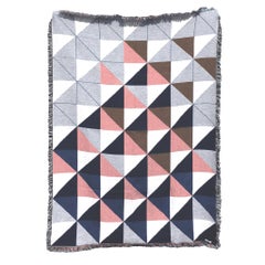 Fringed Cotton Throw Blanket, Multicolor Sixteen Geometric Pattern, 54 x 72