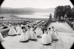 Gathering for morning rehearsal, American Debutante, Versailles, France, 1958