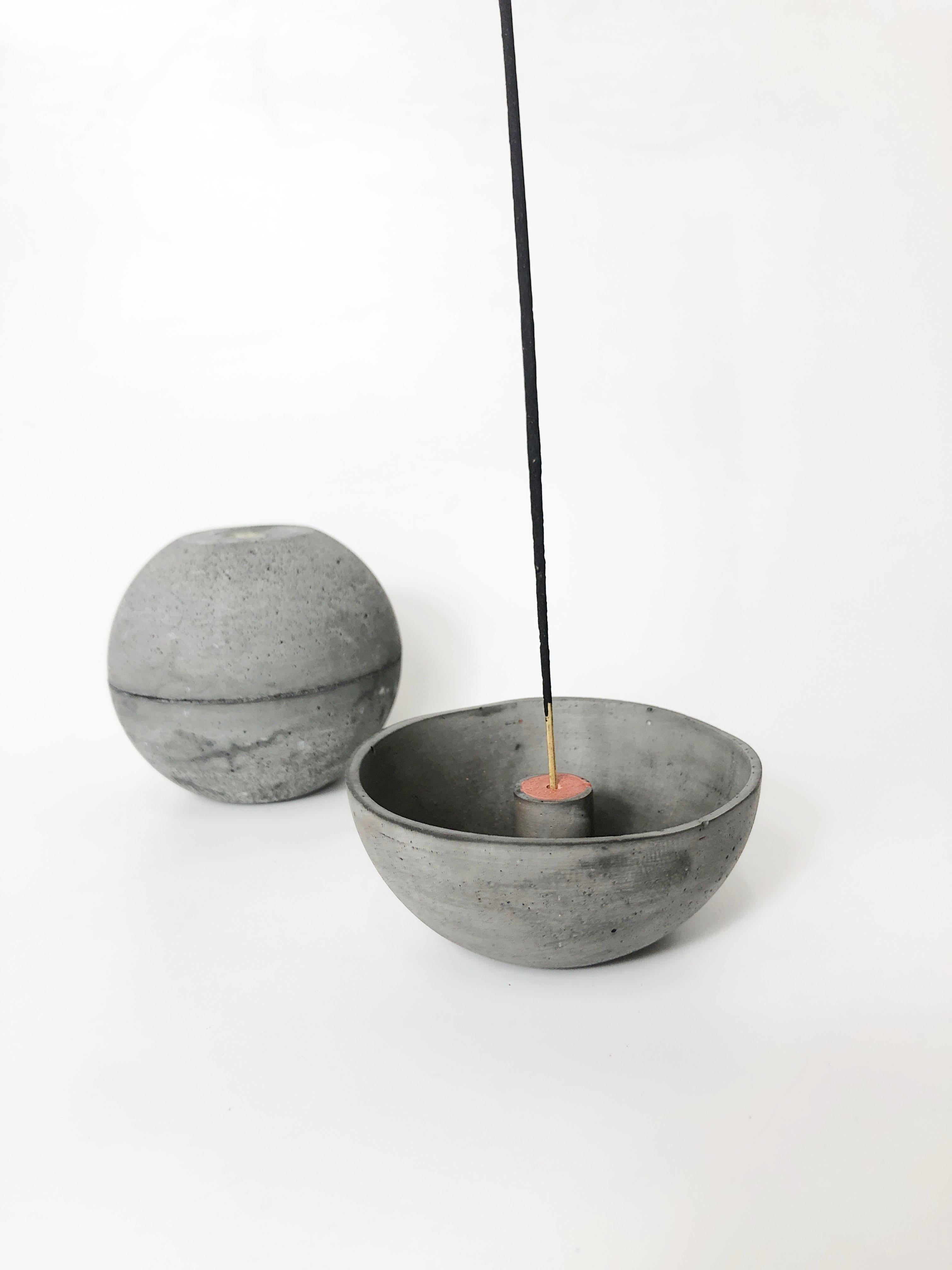 British Loona Grey Concrete Bowl Stick Incense Holder