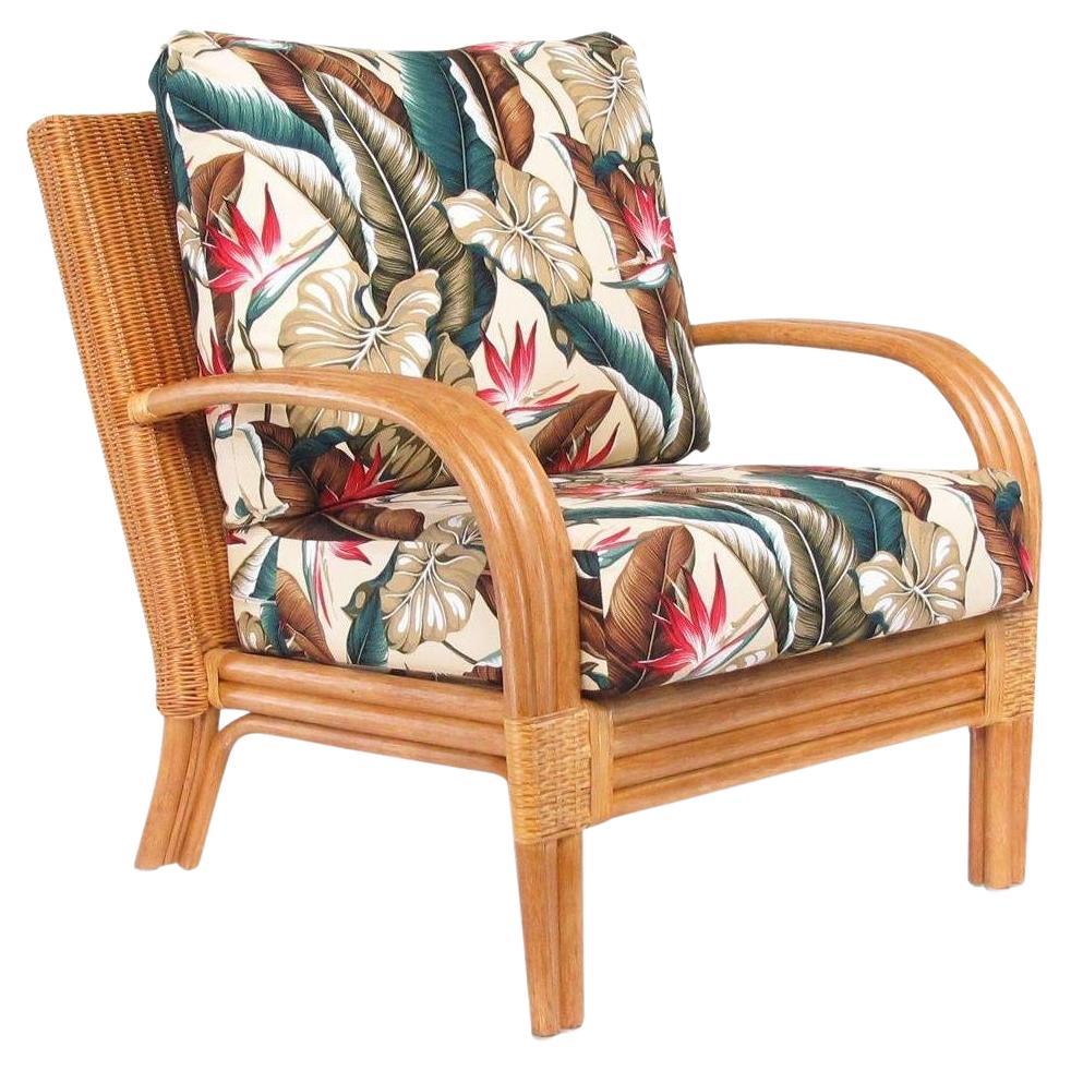 Loop Arm Rattan "Regata" Lounge Chair W/ Woven Wicker Back For Sale