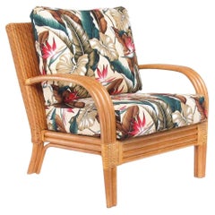 Loop Arm Rattan "Regata" Lounge Chair W/ Woven Wicker Back