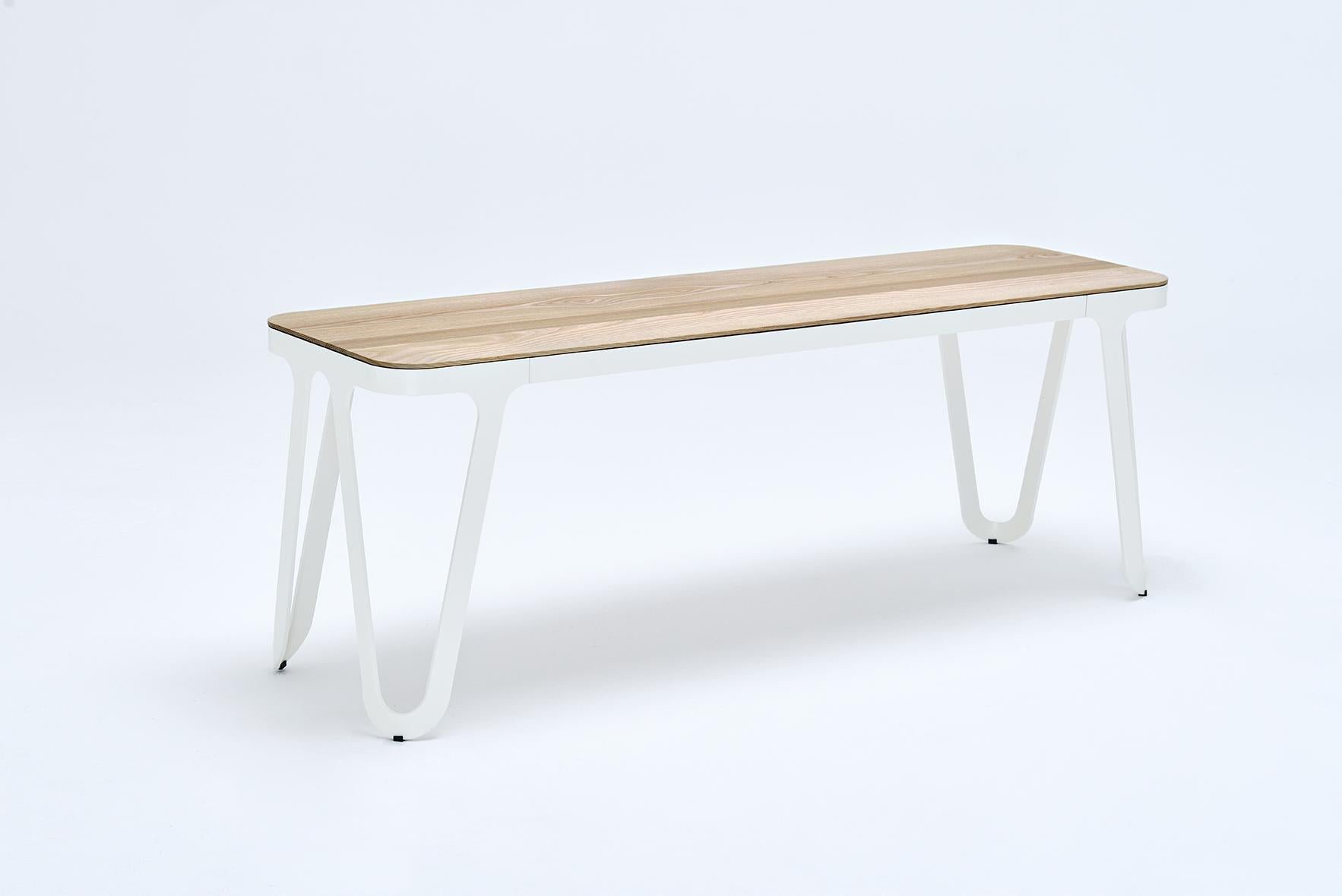 Loop bench 120 ash by Sebastian Scherer
Material: aluminium, ash
Dimensions: D 120x W 38 x H 45 cm.
Also available: colors: solid wood (matt lacquered): black and white stained ash / natural oak / american walnut
frame (matt): snow white / light