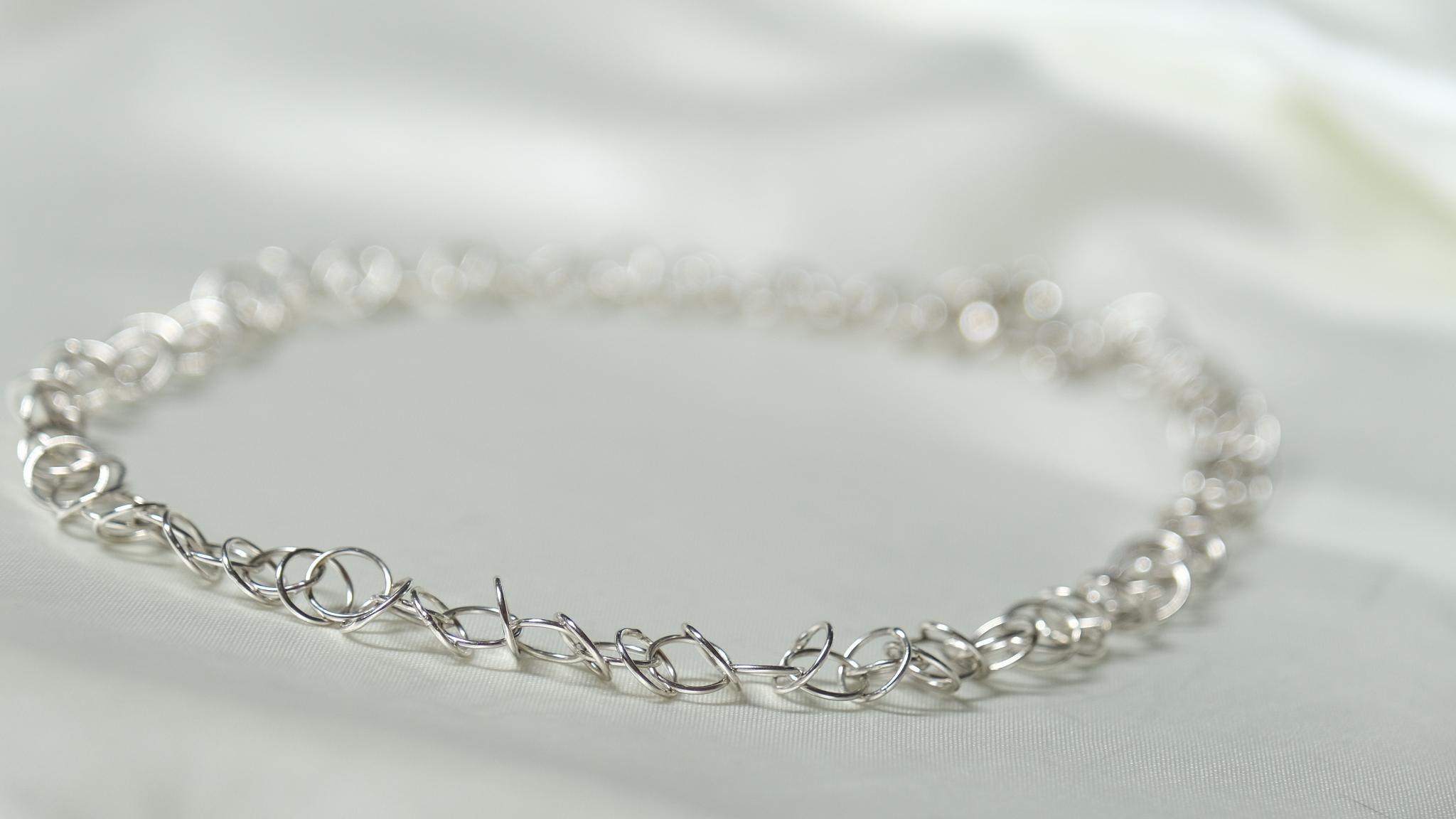 Modern Loop Chain Necklace, 18k White Gold For Sale