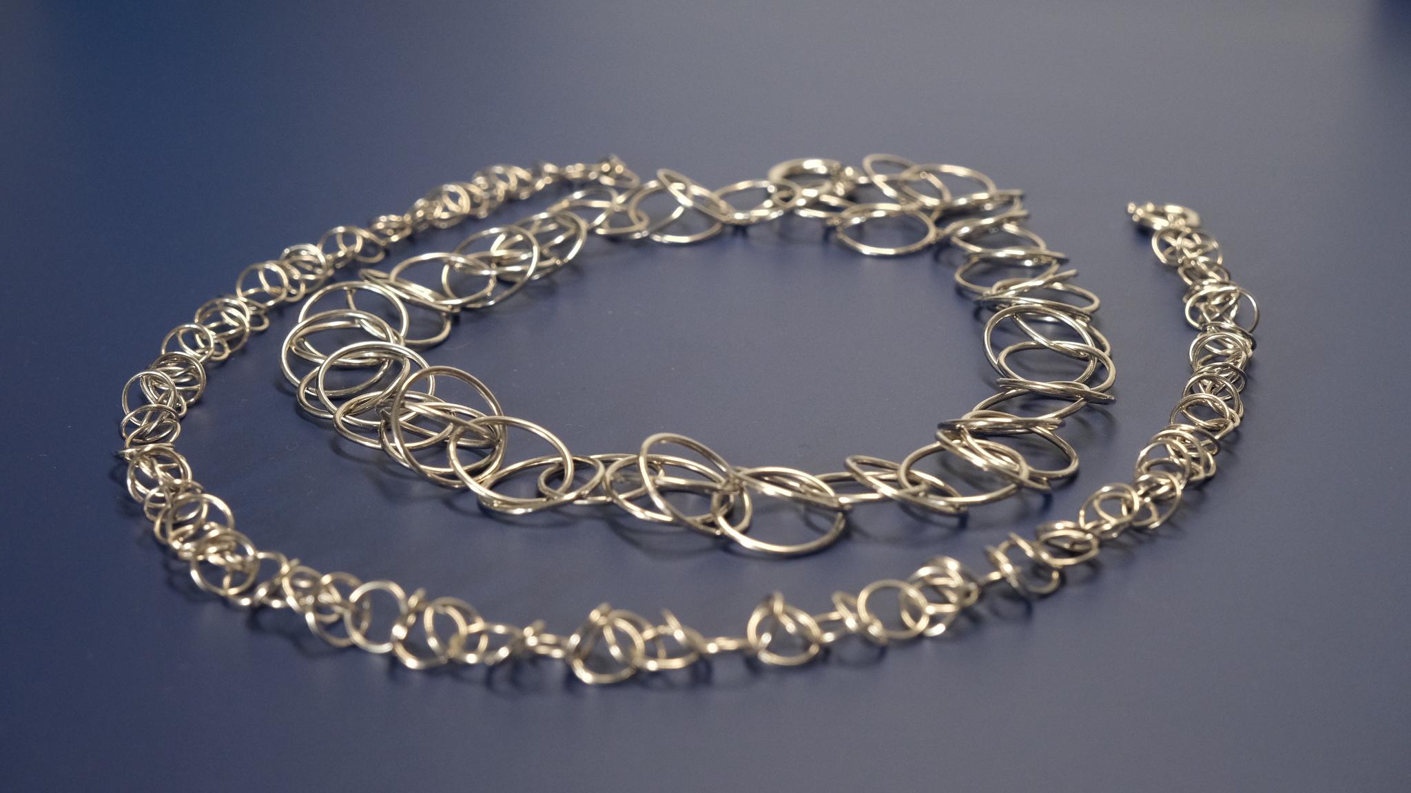 Modern Loop Chain Necklace, Sterling Silver For Sale