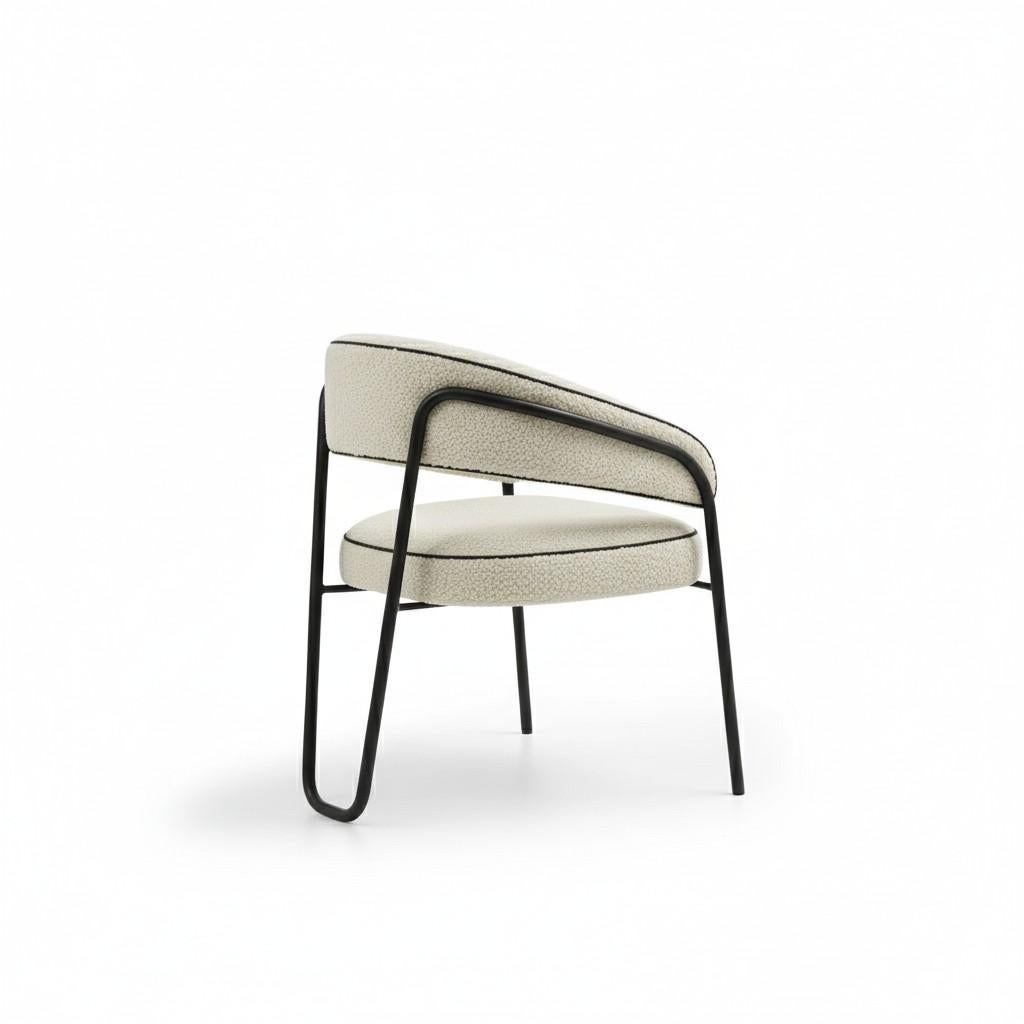 Chaise de salle à manger Loop en structure métallique sculpturale et tapisserie Bouclé-Sergio López en vente 7