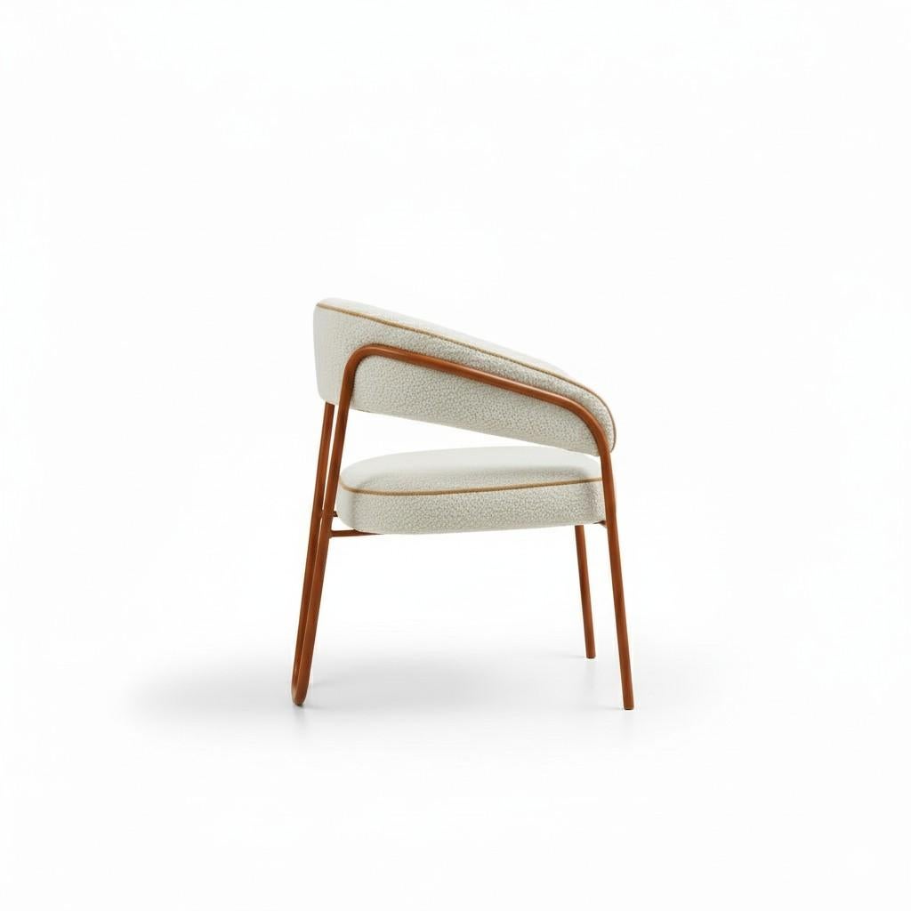 Moderne Chaise de salle à manger Loop en structure métallique sculpturale et tapisserie Bouclé-Sergio López en vente