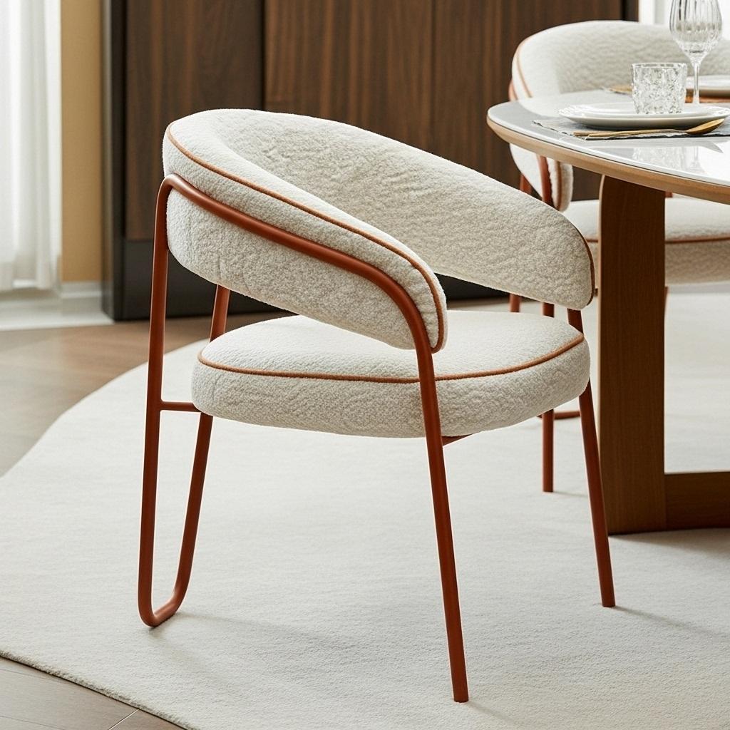 Espagnol Chaise de salle à manger Loop en structure métallique sculpturale et tapisserie Bouclé-Sergio López en vente