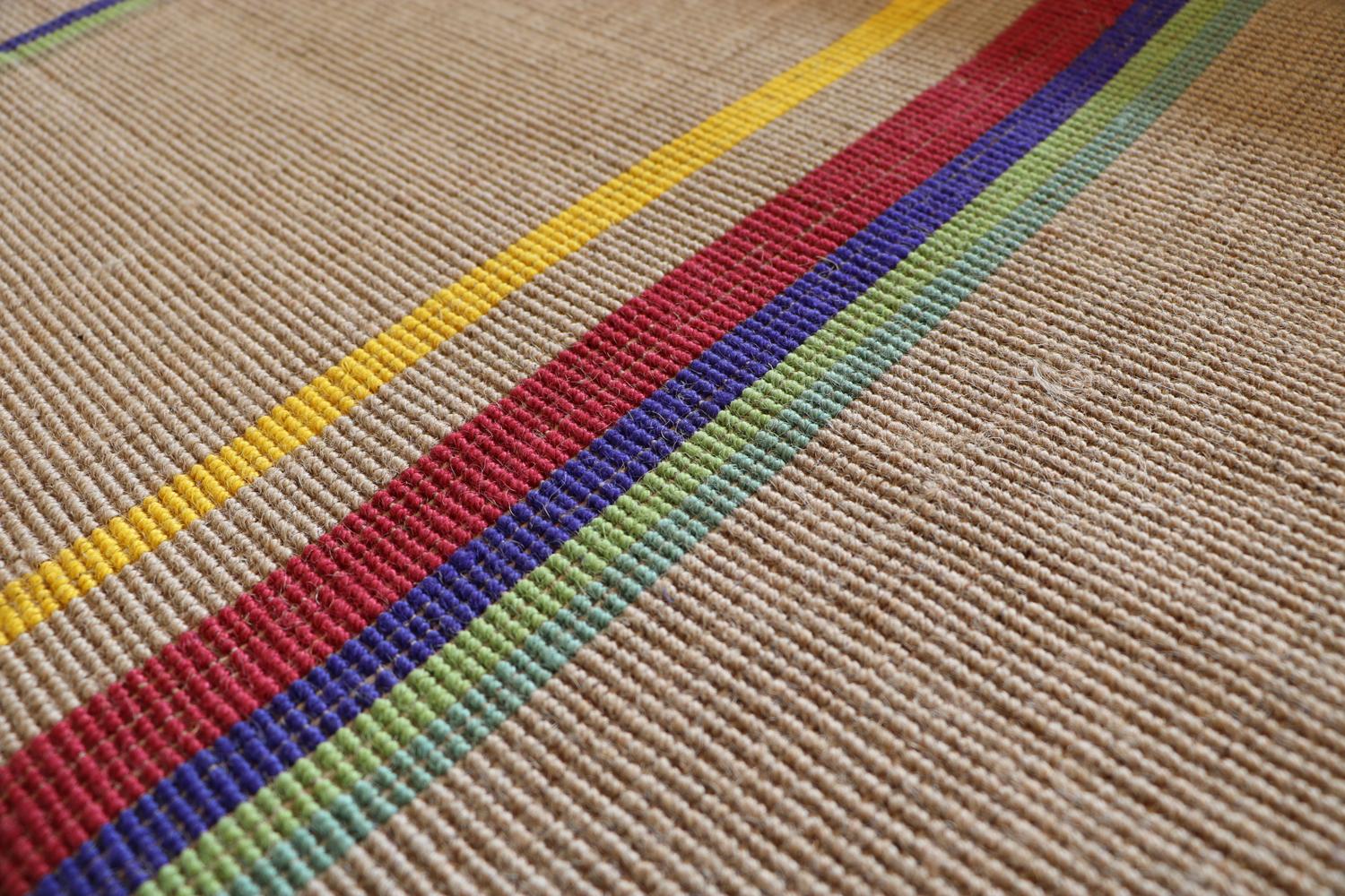 Jute Nature Inspired Striped Spring Thin Rug by Deanna Comellini In Stock 200x250 cm For Sale