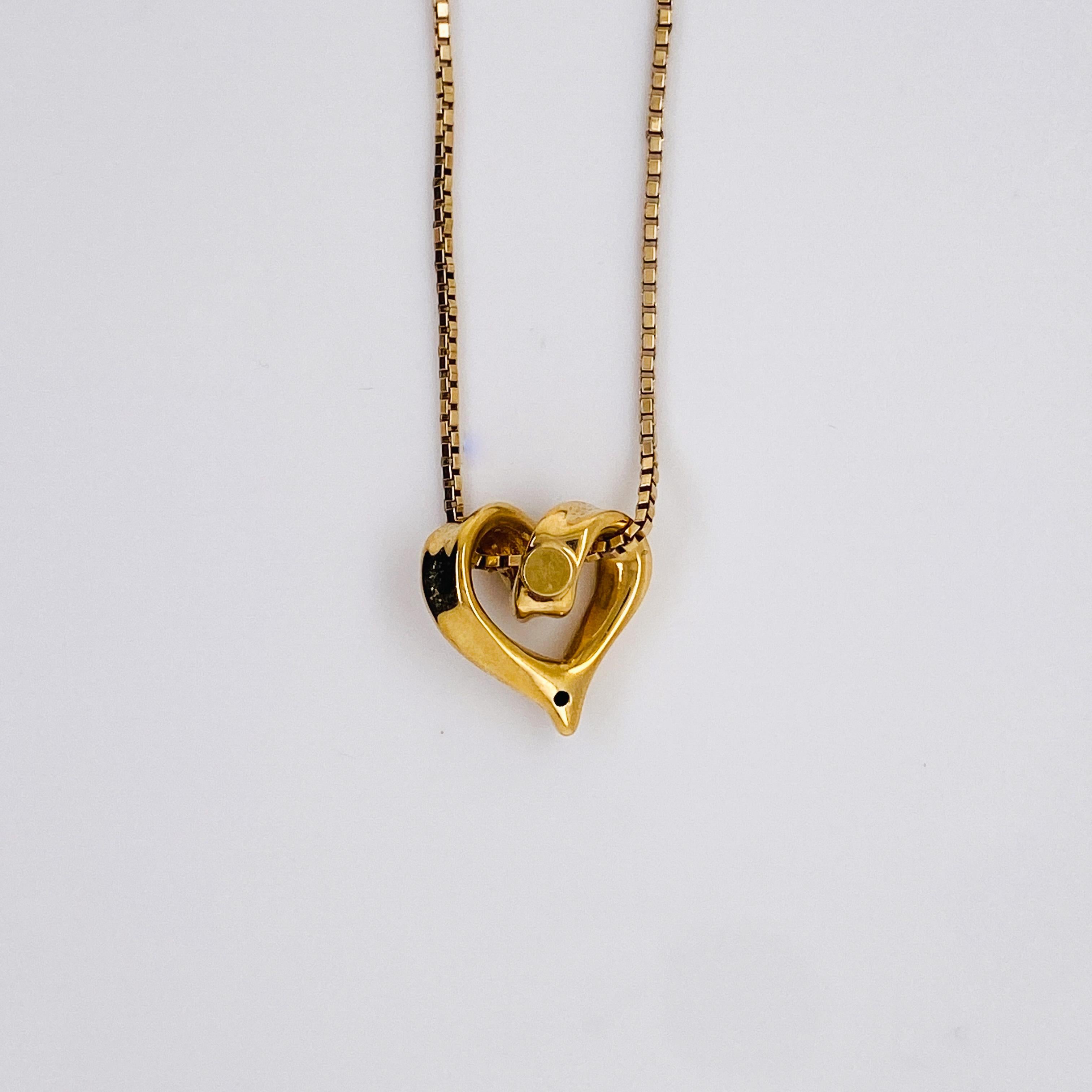 Retro Vintage Ribbon Heart Loop Pendant in 14K Yellow Gold with 18.5-inch Box Chain For Sale