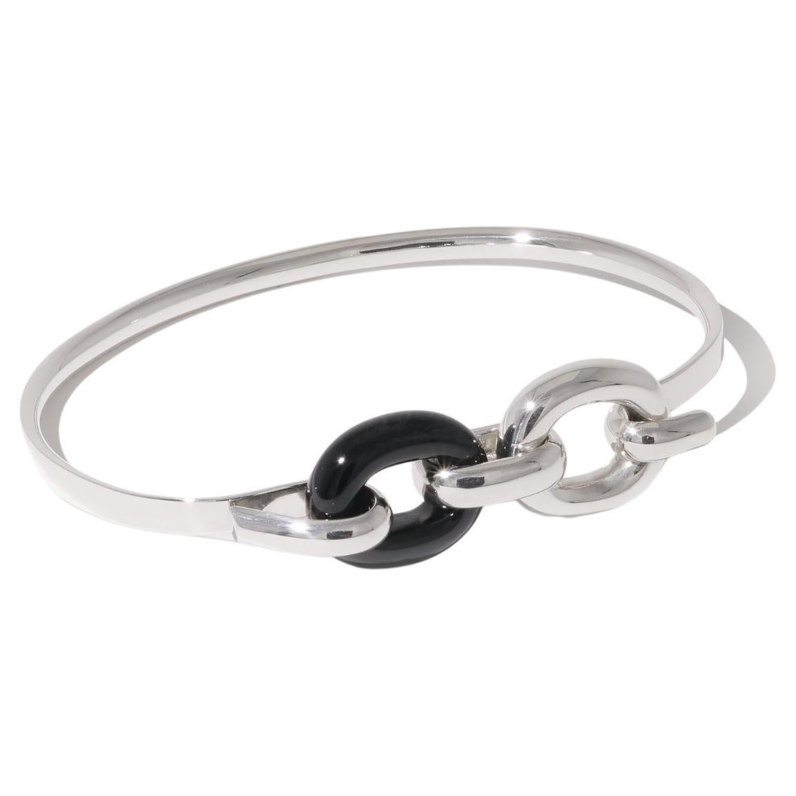 Loop Hoop Bracelet in 925 Sterling Silver & Black Basalt Eco Gem by CLED For Sale