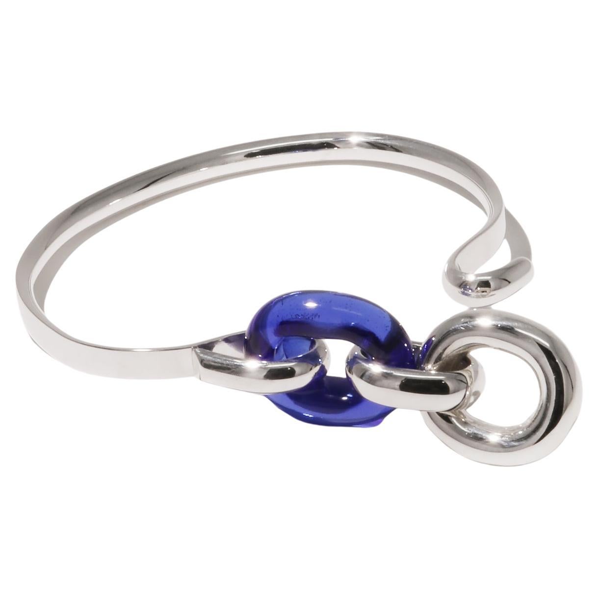 Loop Hoop Bracelet in 925 Sterling Silver & Blue Ocean Eco Gem by CLED
