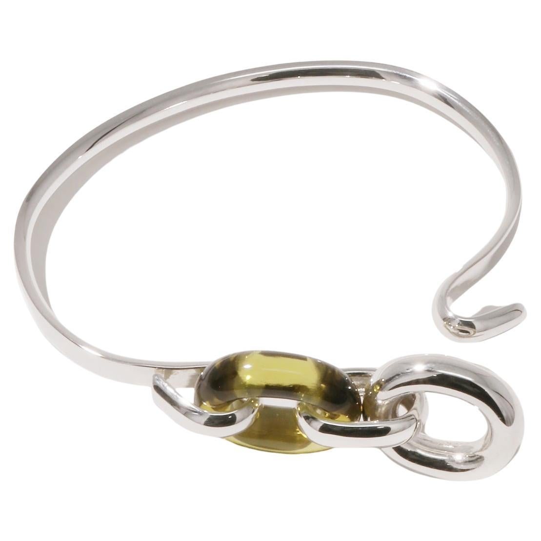 Loop Hoop Bracelet in 925 Sterling Silver & Light Olive Eco Gem by CLED
