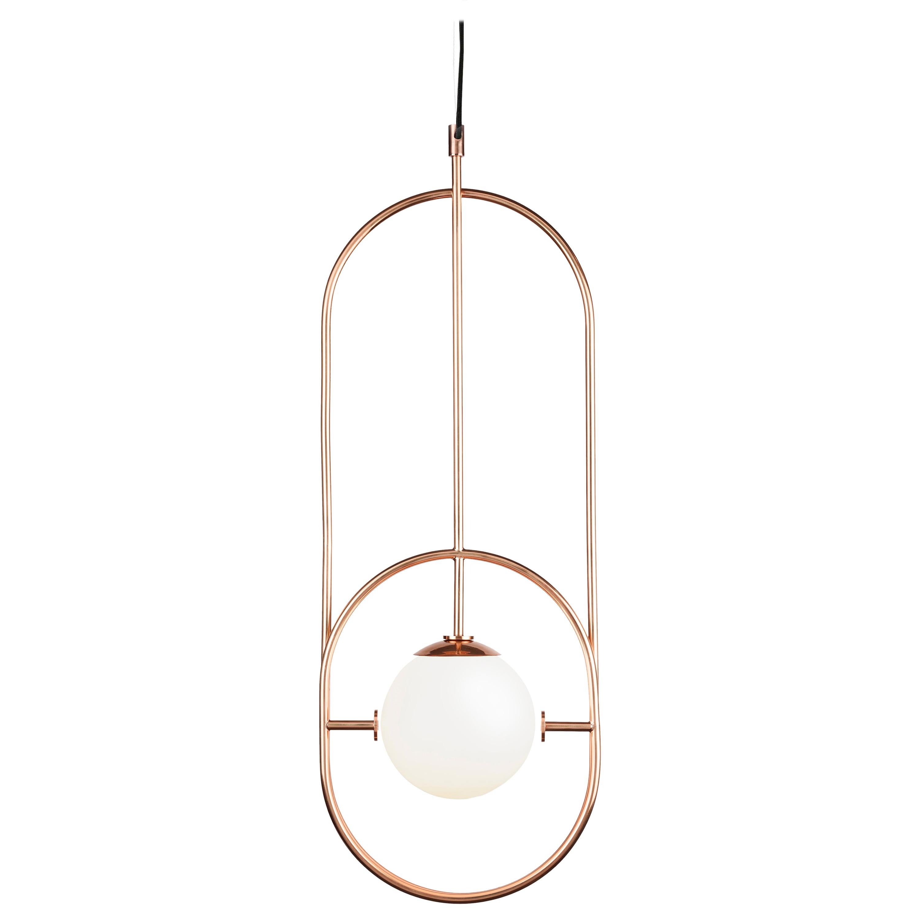Art Deco inspired Loop I Pendant Lamp in Copper and Opal Glass by Mambo