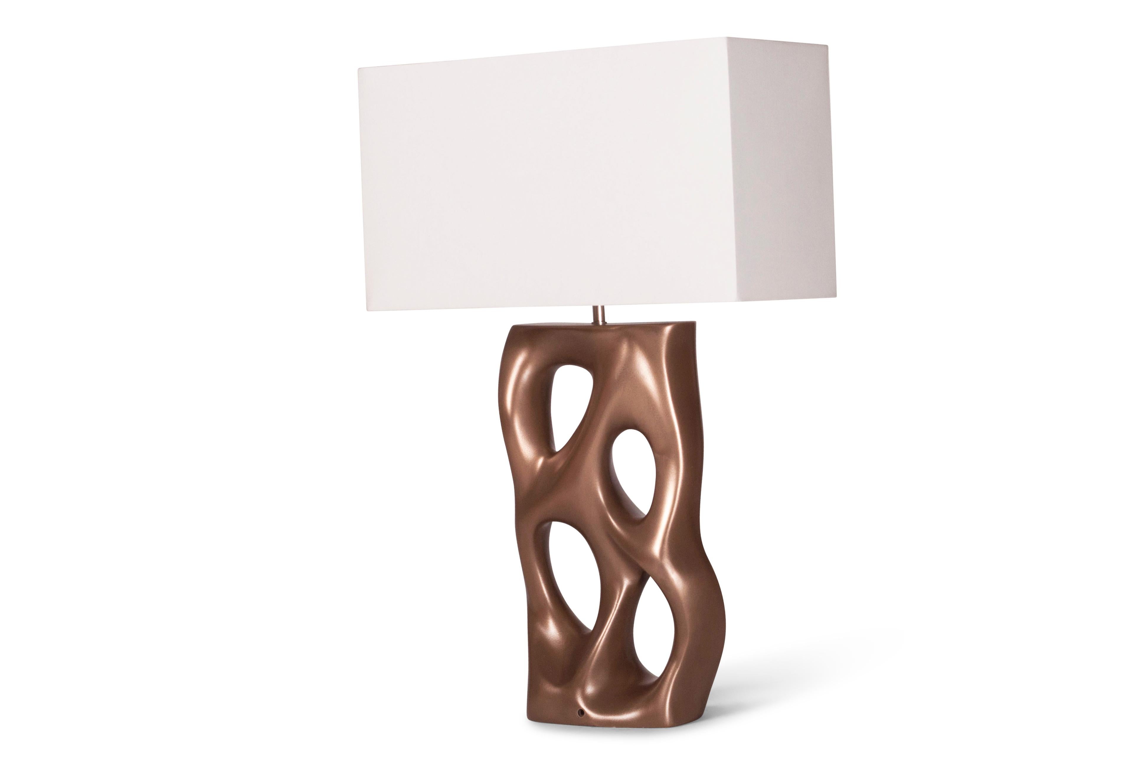 American Amorph Loop Table Lamp, modern Gold Finish, Ivory Silk Shade