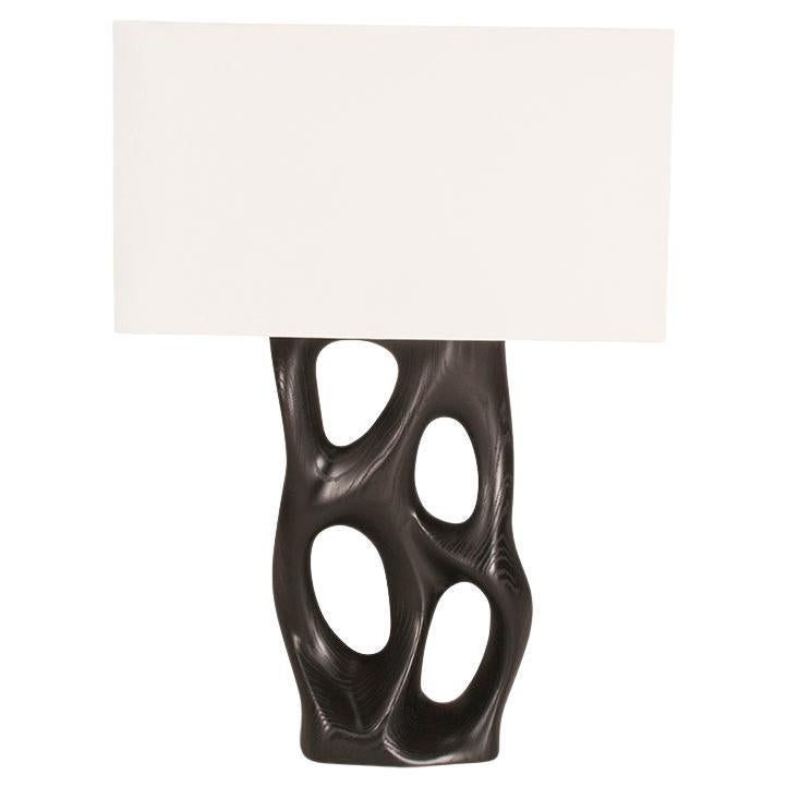 Loop Table Lamp in Ebony stain on Ash wood with Ivory Silk Shade by Amorph