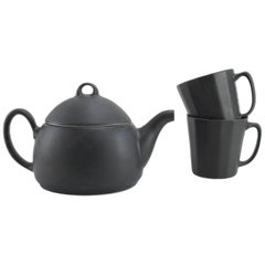 Loop Teapot Ink Matte Black Tea Set with Mugs Contemporary Glazed Porcelain