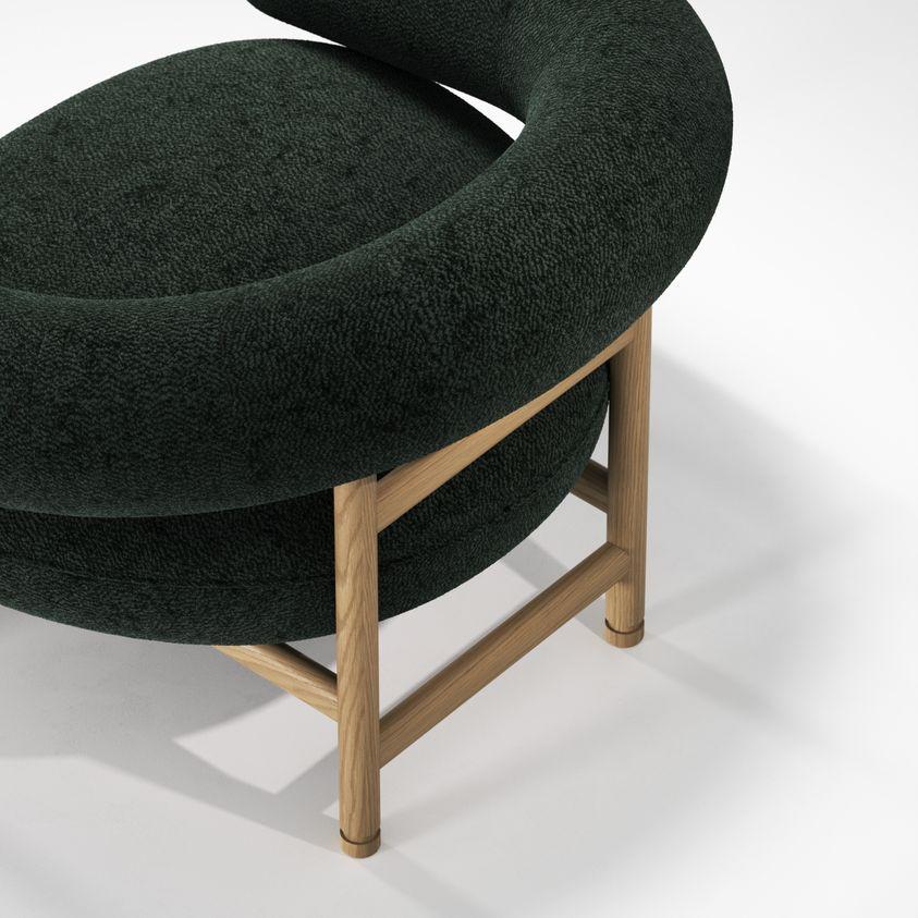 Hand-Crafted Loop Upholstered Lounge Chair with Solid Oak Frame For Sale