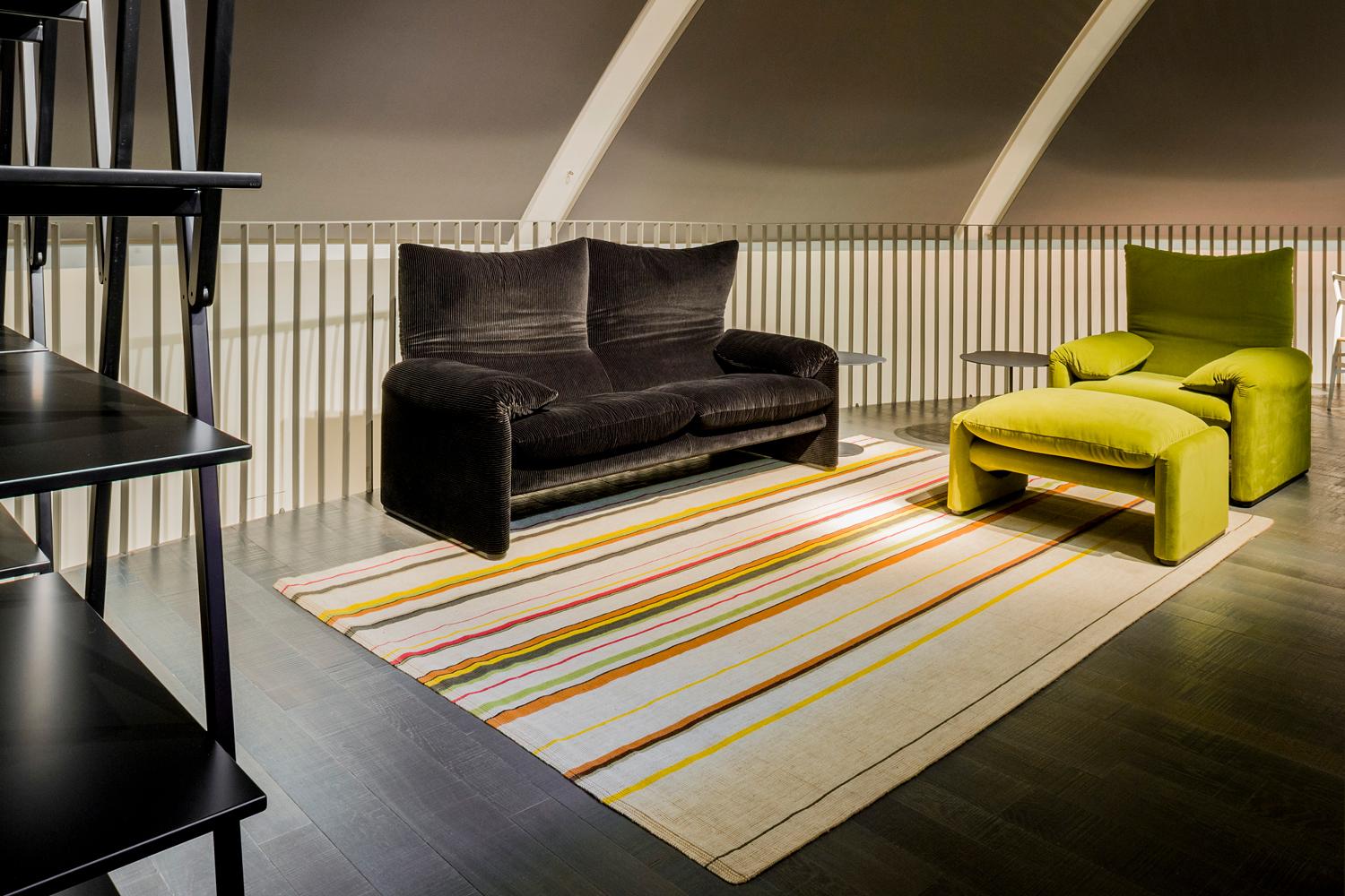 Modern Contemporary Thin Striped Multi-Color Jute Rug by Deanna Comellini 170x240cm  For Sale