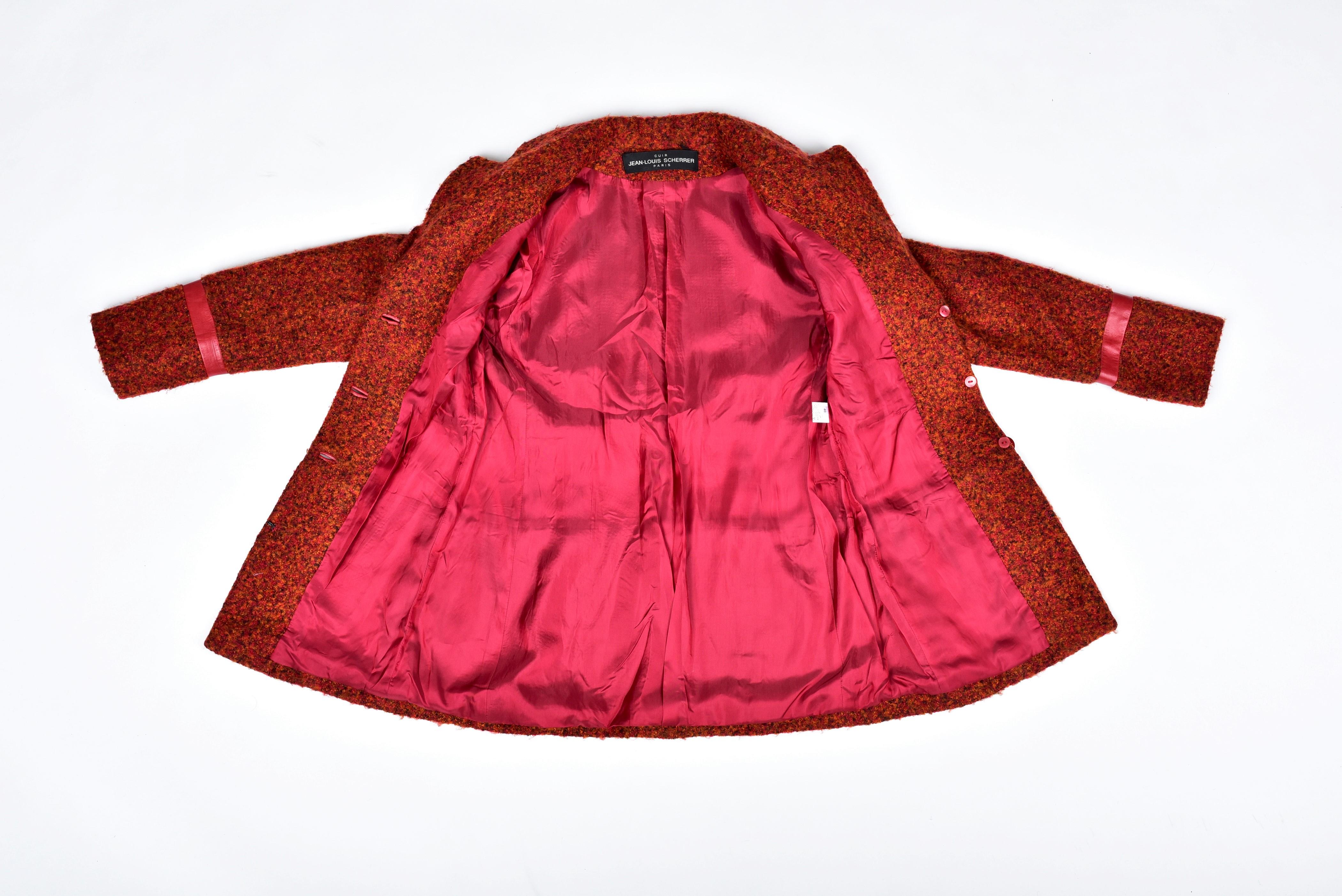 Red Looped wool and leather jacket by Jean-Louis Sherrer  French Circa 2000 - 2010 For Sale