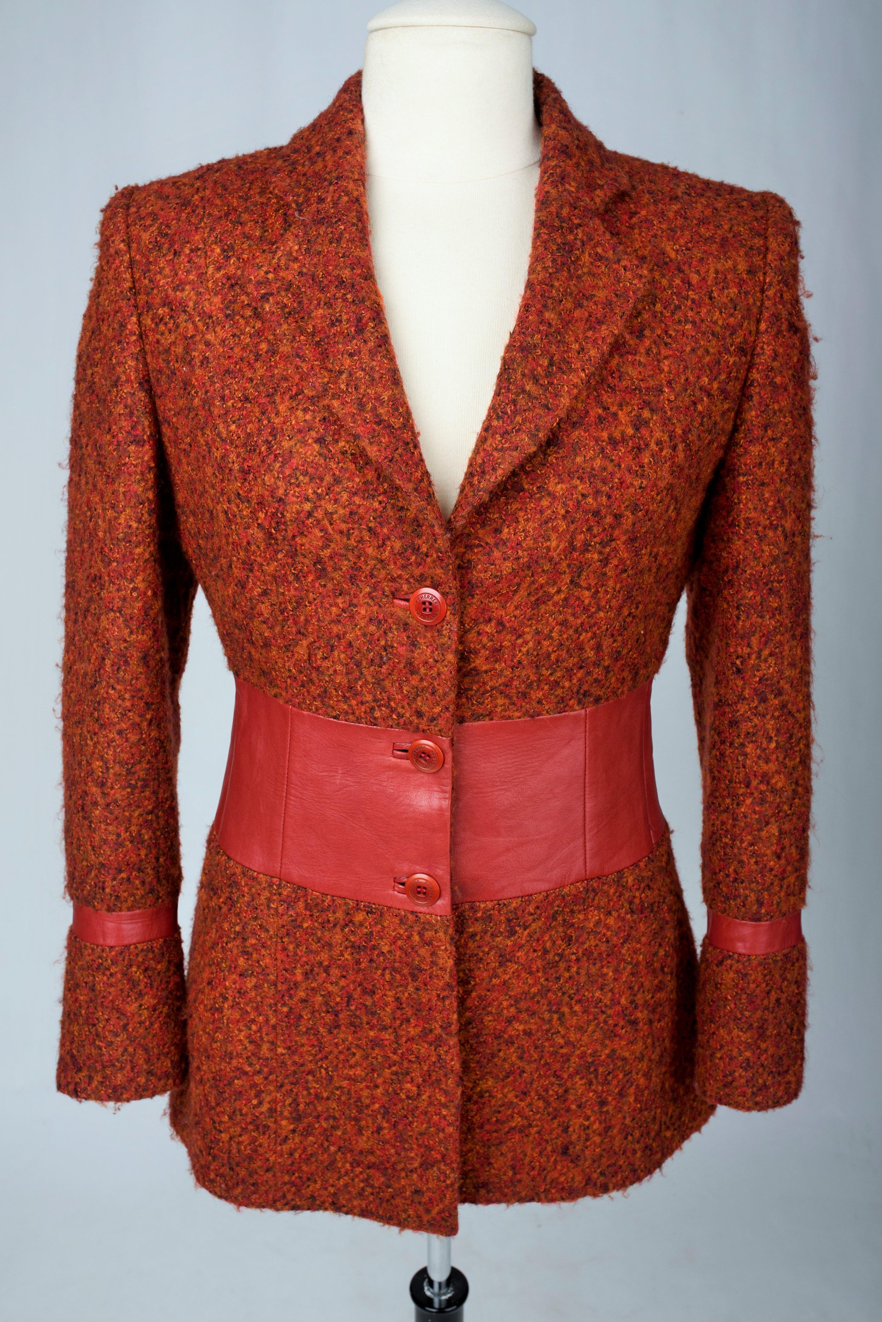 Looped wool and leather jacket by Jean-Louis Sherrer  French Circa 2000 - 2010 For Sale 2