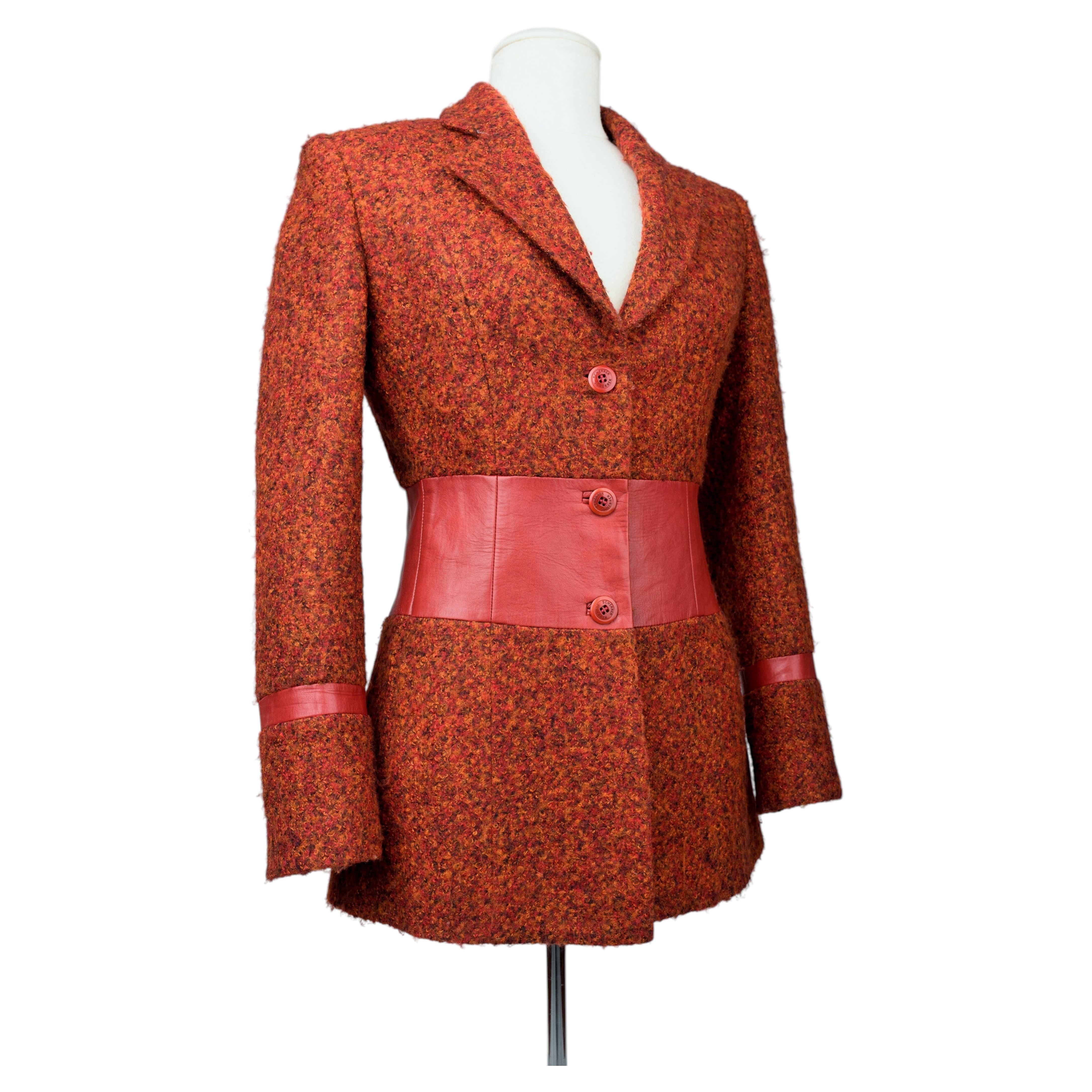 Looped wool and leather jacket by Jean-Louis Sherrer  French Circa 2000 - 2010