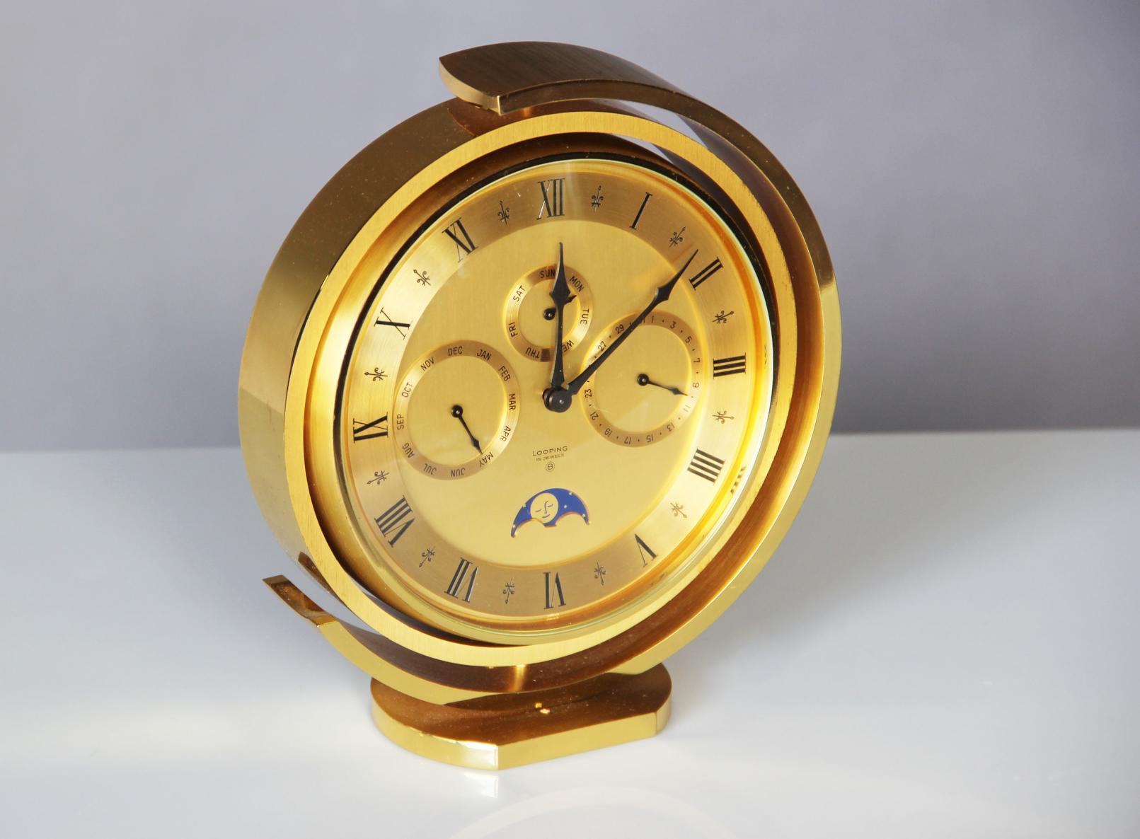 20th Century Looping 5 Function Brass Table Clock