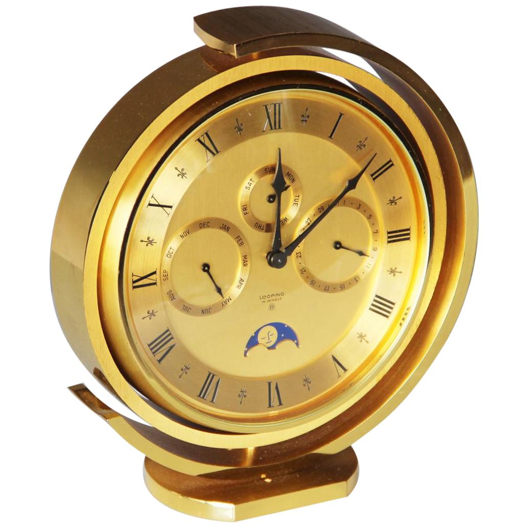 Looping 5 Function Brass Table Clock