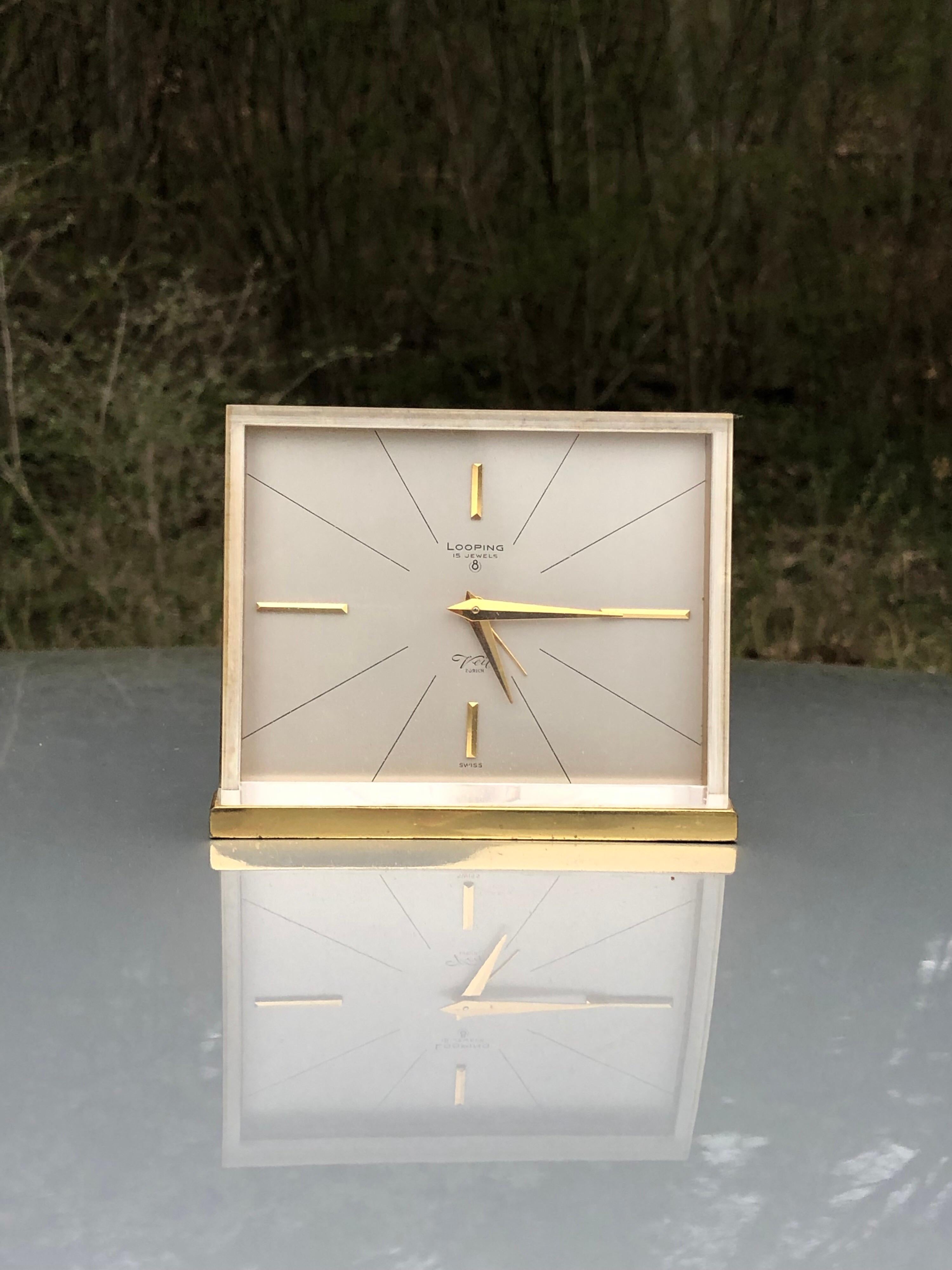 Swiss Looping Desk Clock Made in Switzerland 15 Jewels SALE 