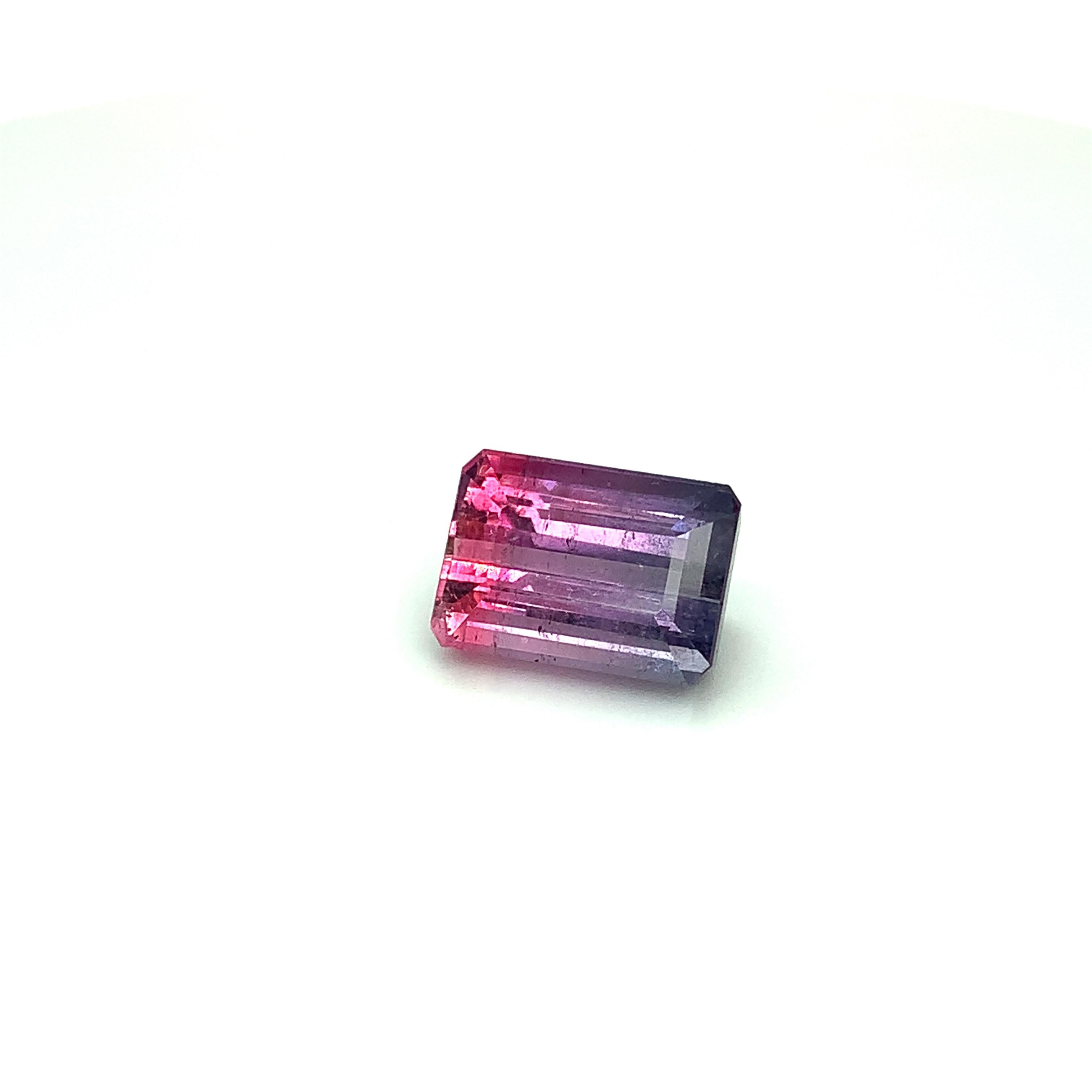 Emerald Cut 10.90 Carat Parti-Color Purple Pink Tourmaline, Loose Gemstone For Sale