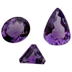 Loose Amethyst Lot, 3 Unset Necklace / Ring Gemstones, 14.31 Carat Total